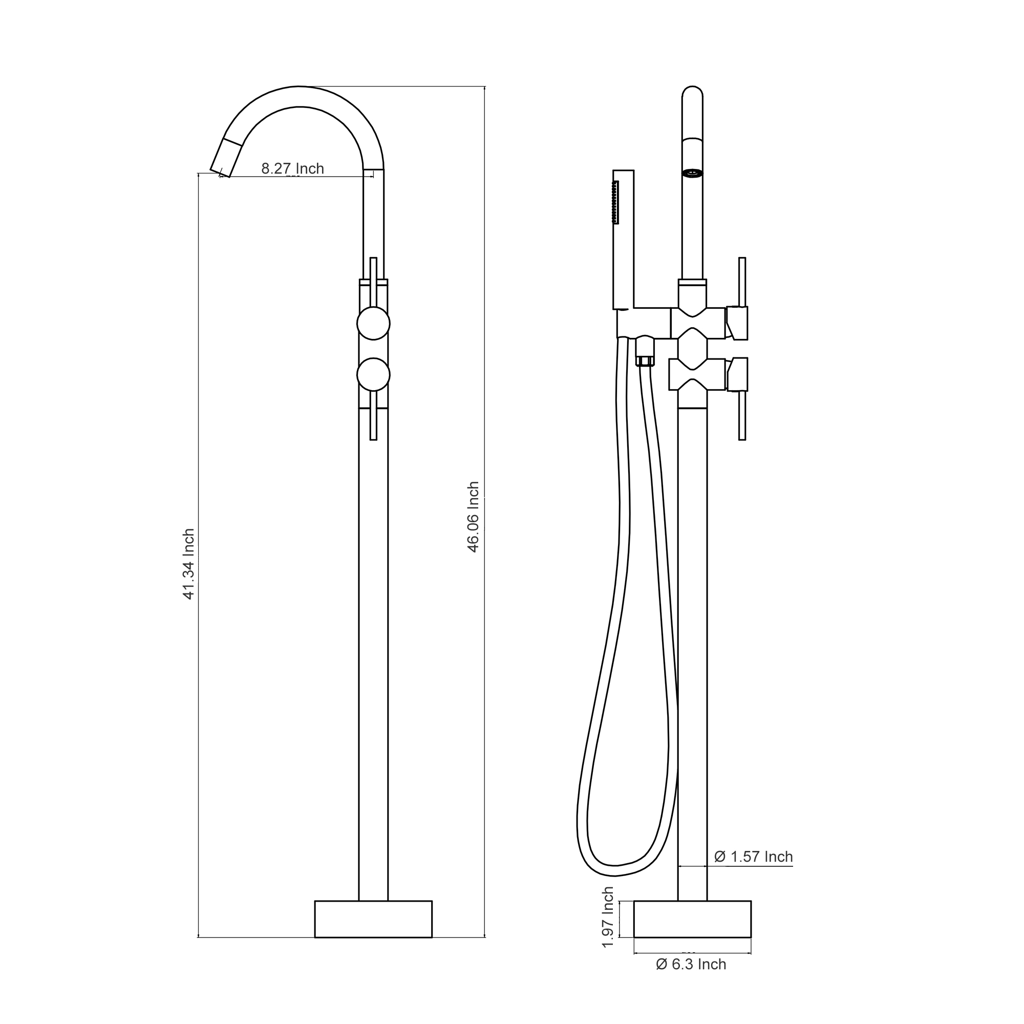 2-Handle Residentail Freestanding Bathtub Faucet with Hand Shower, Brushed Nickel/Matte Black