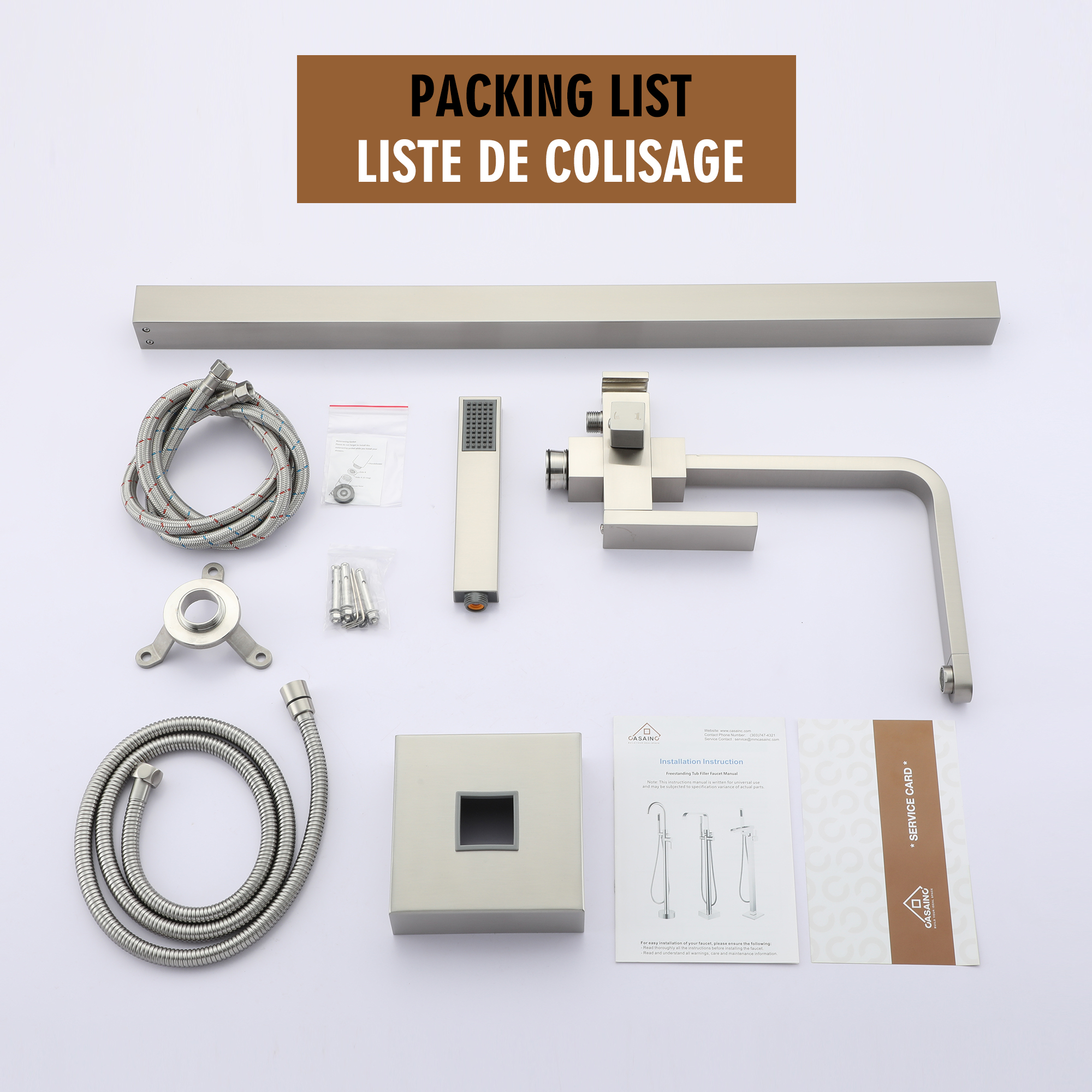 Single-Handle Free-Standing Tub Faucet with Rectangle Hand Shower in Brushed Brass/Brushed Nickel/Oil Rubbed Bronze/Matte Black