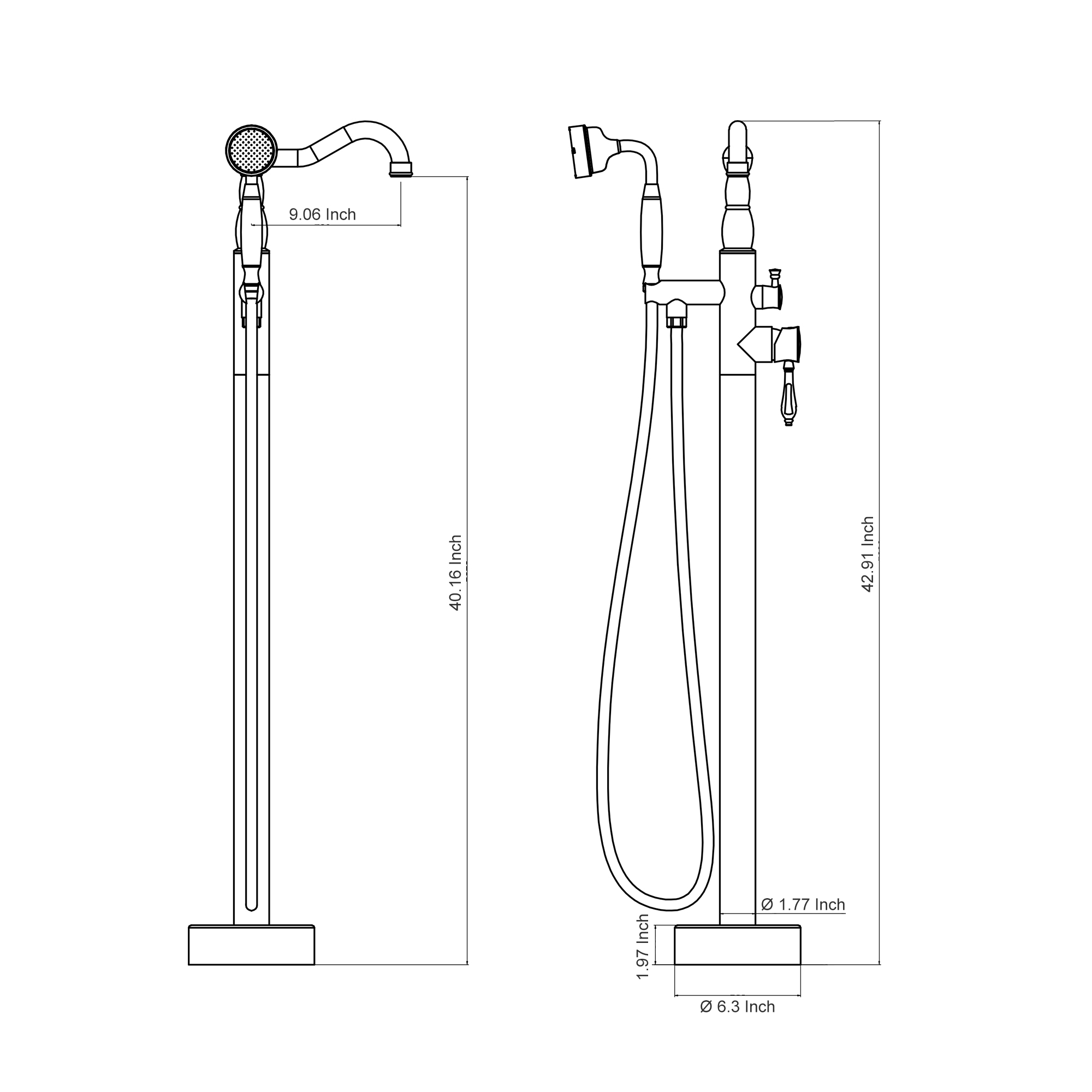 Single Handle Classical Freestanding Bathtub Faucet with Hand Shower Hand