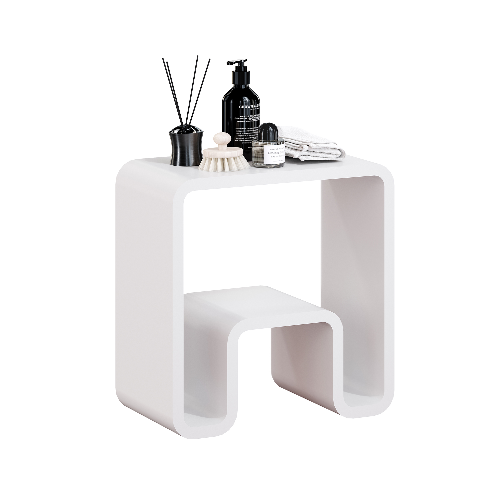 Solid Surface Stool for Bathroom - Matte White/Matte Black，Applicable to multiple scenes, can be used in shower room/bathtub side storage/living room/bedroom