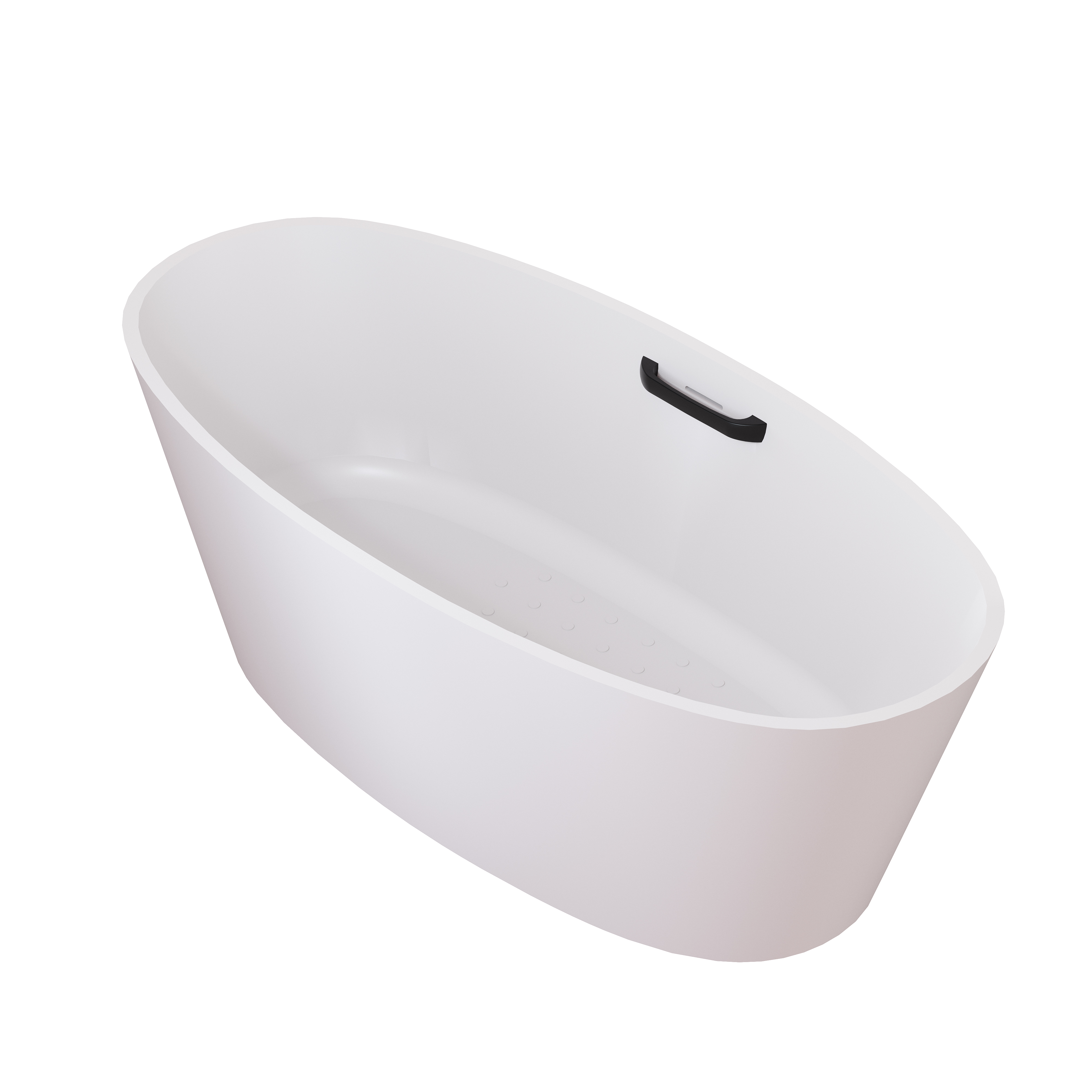 63" Matte White Solid Surface Freestanding Soaking Bathtub with One-Side Armrest