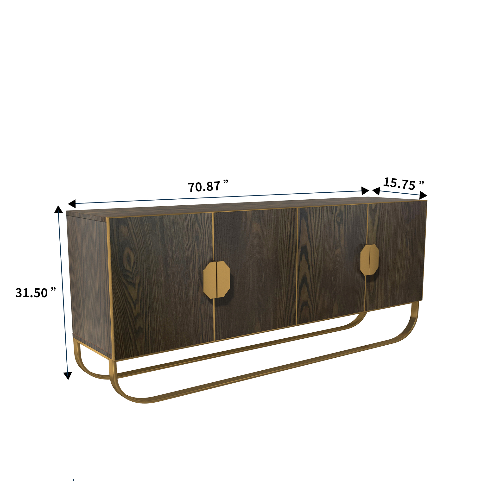 Dark Brown/White MDF 70.87 in. Modern Wood Grain Buffet Sideboard Dining Table with U-Shaped Stainless Steel Legs