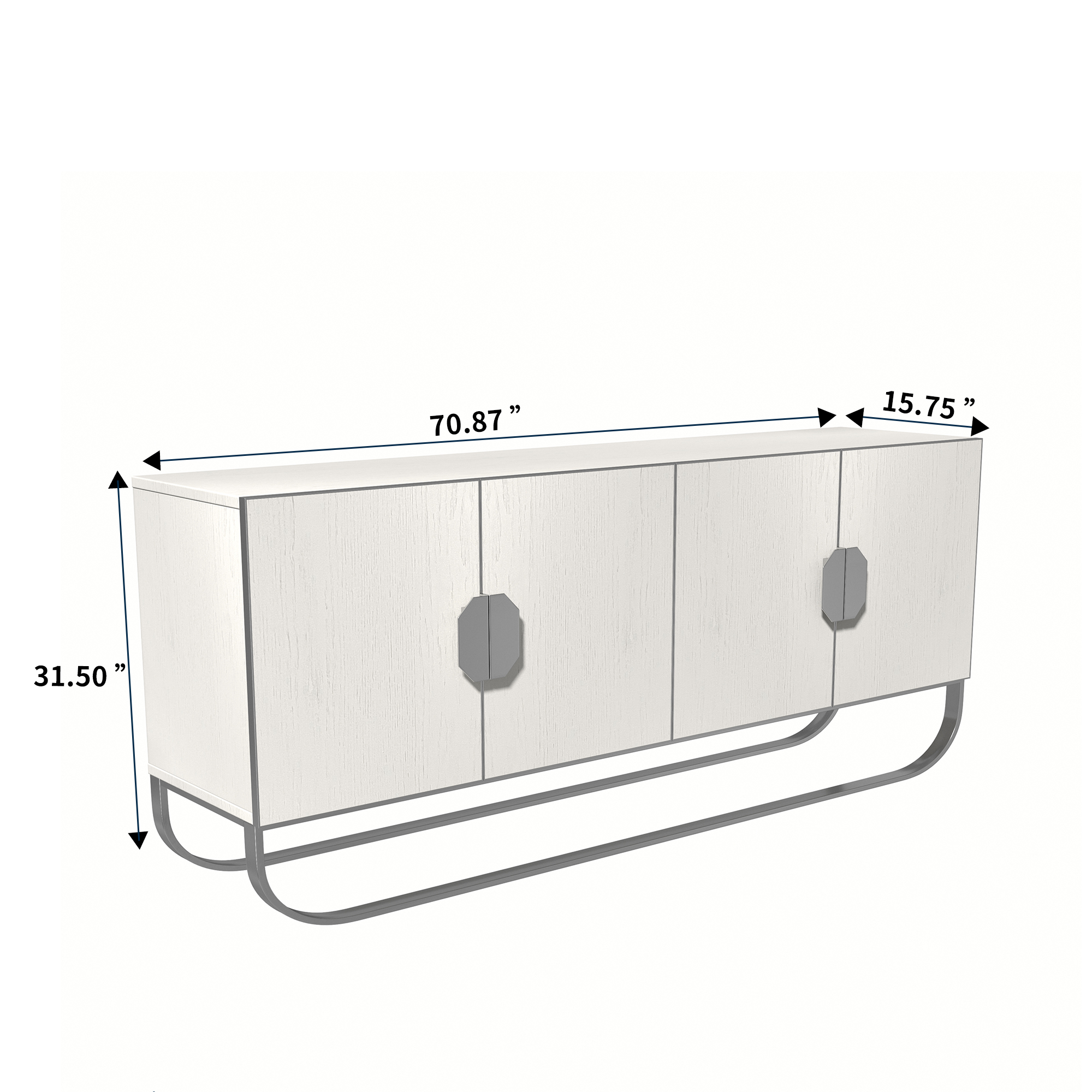 Dark Brown/White MDF 70.87 in. Modern Wood Grain Buffet Sideboard Dining Table with U-Shaped Stainless Steel Legs