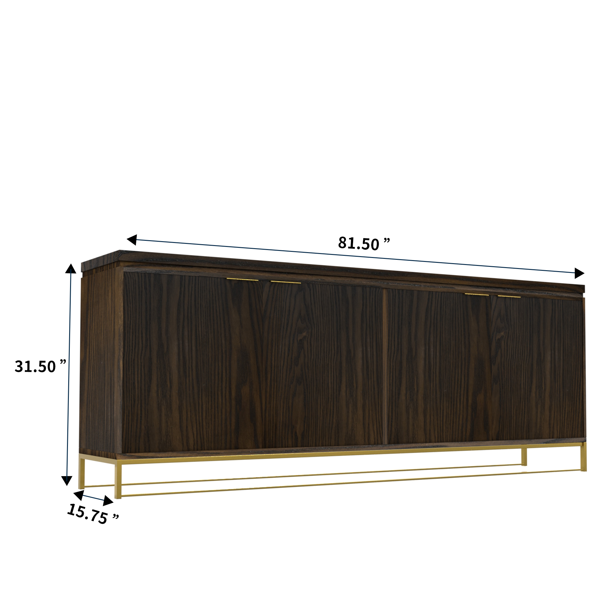 Dark Brown/White MDF 4-Door 81.5 in. Modern Buffet Sideboard Dining Table with Stainless Steel Brushed Gold Legs