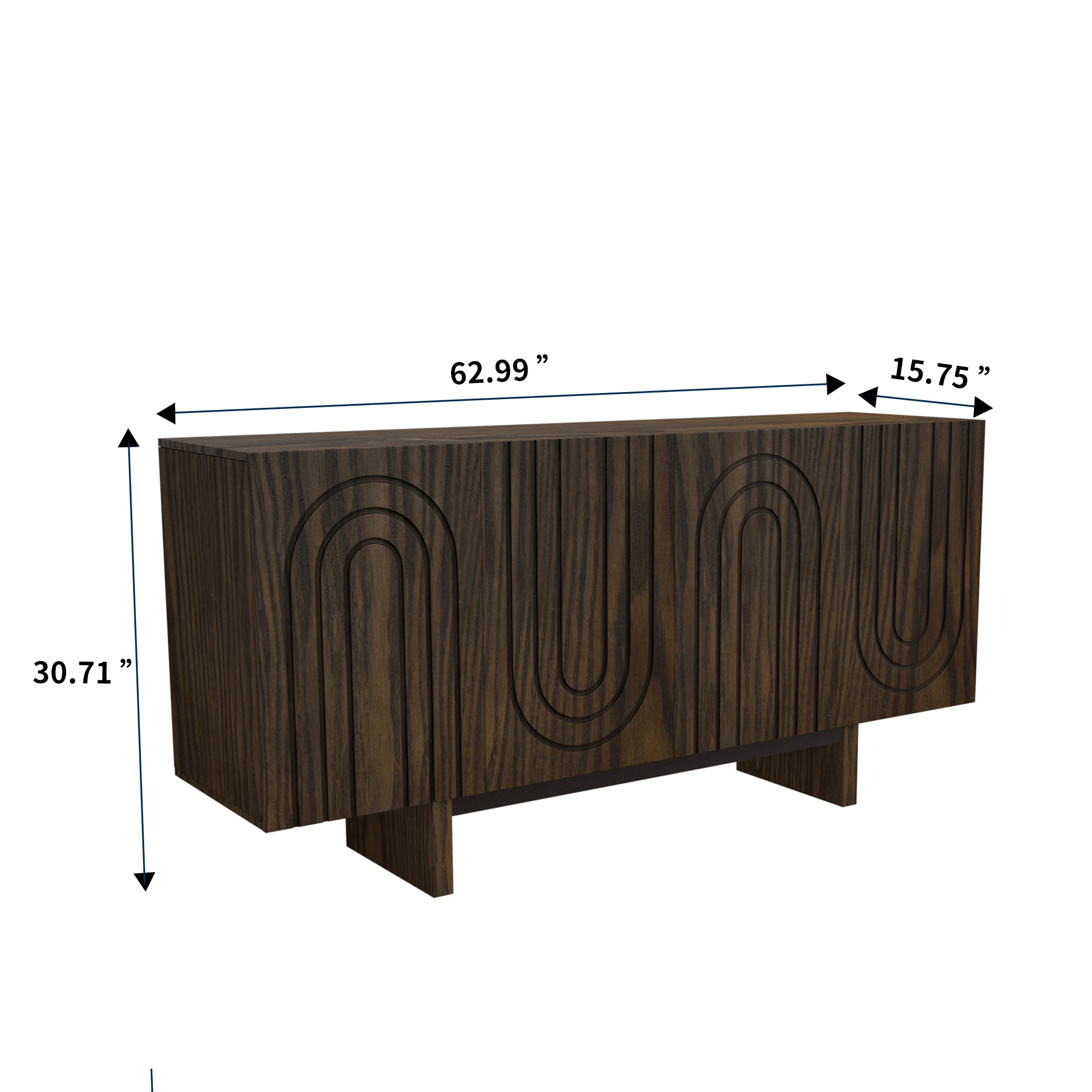 Dark Brown/White 4-Door 62.99 in. Wood Grain Buffet Sideboard with MDF Legs For Living Room, Foyer and Kitchen-Dining Room