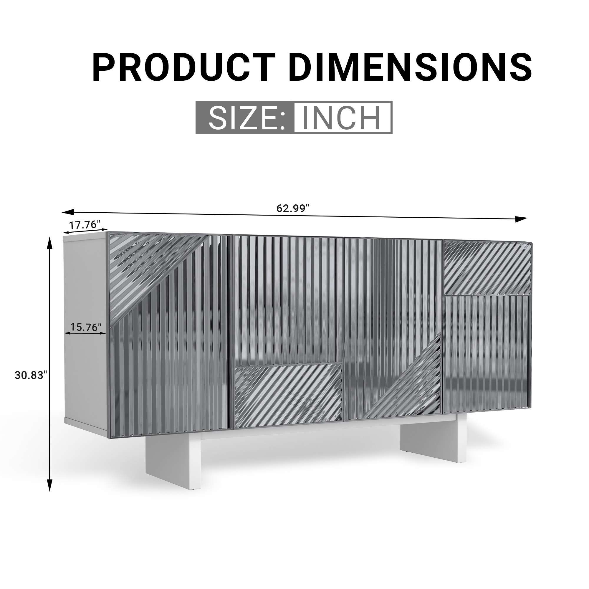 62.99-in W 4-Door White/Silver Accent Cabinet