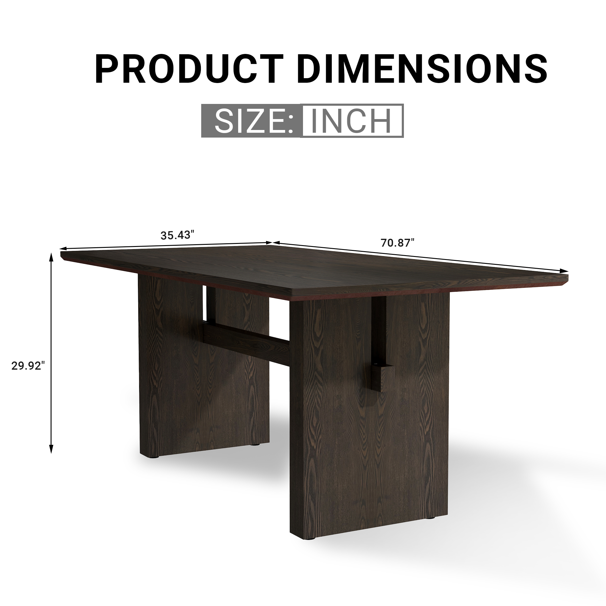 70.86 in. W Black Wood Double Pedestal Dining Table Seats 6