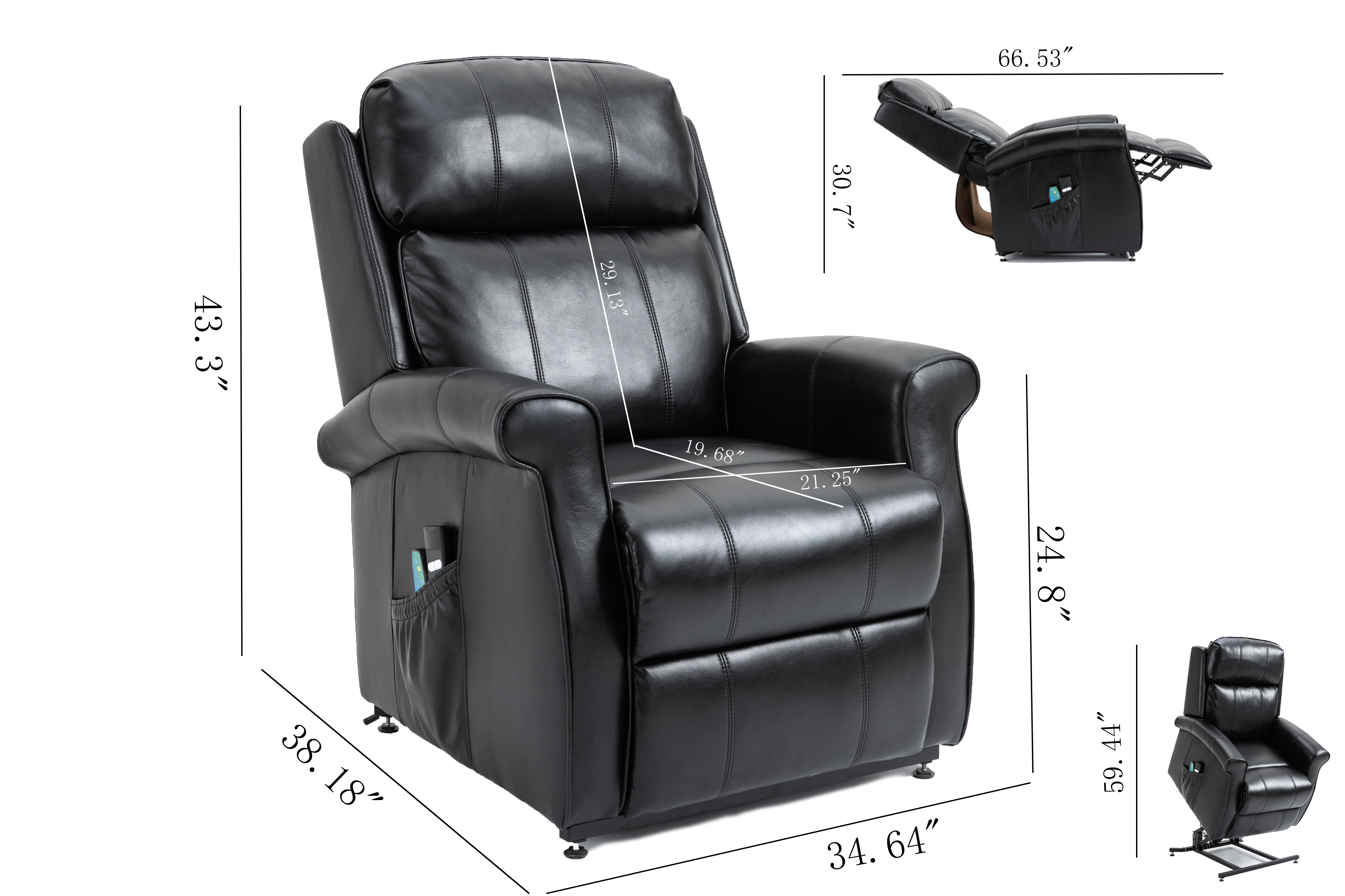 Boyel Living Electric Power Lift Recliner Soft Chair in Blue with 8-Point Massage, 2 Side Pockets,Thickened Pillow(Faux Leather)