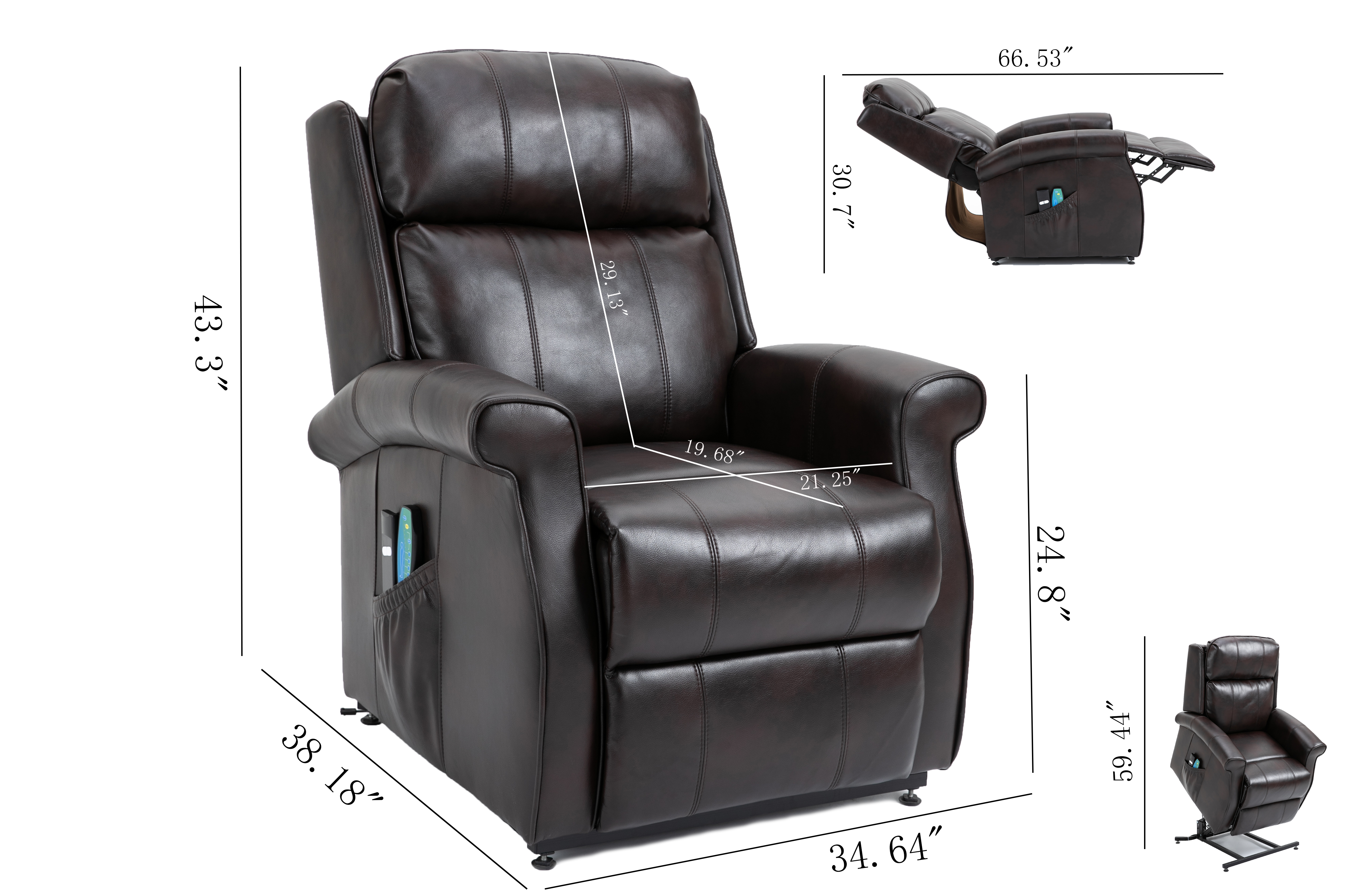 Boyel Living Electric Power Lift Recliner Soft Chair in Blue with 8-Point Massage, 2 Side Pockets,Thickened Pillow(Faux Leather)