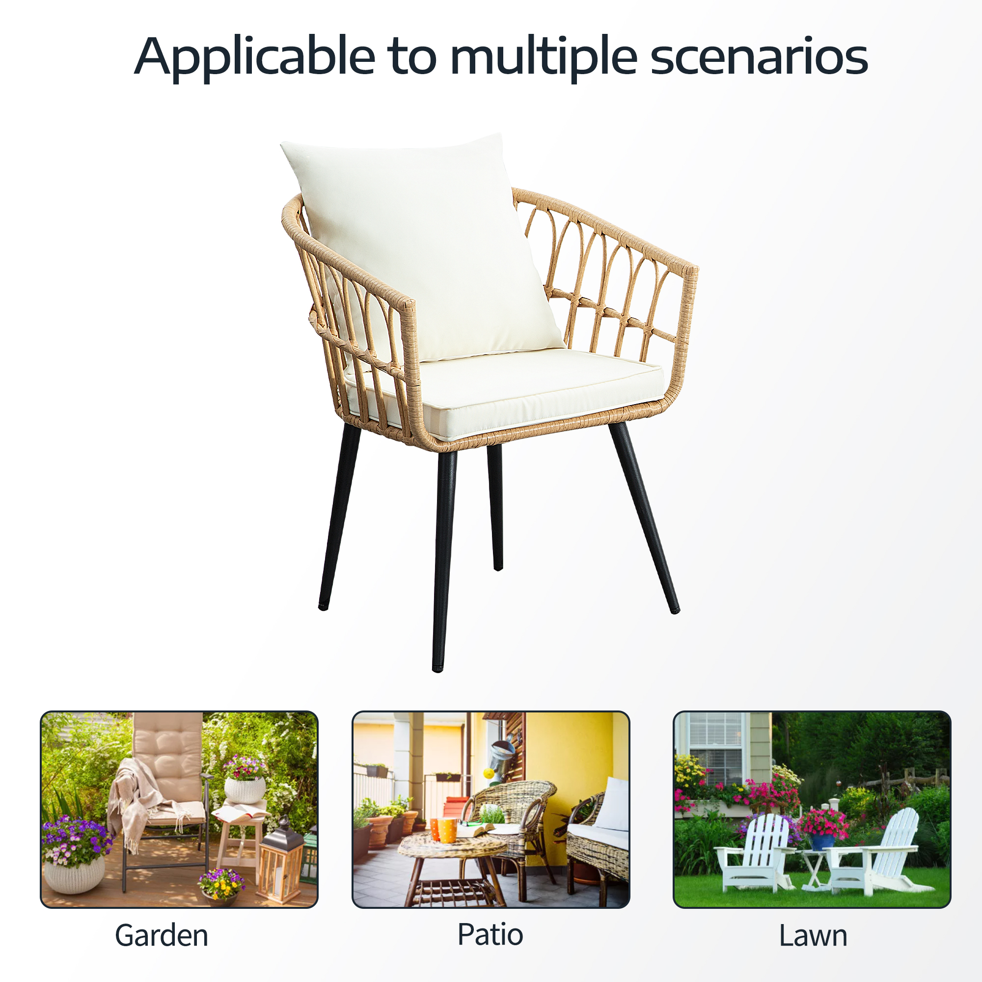 3-Piece PE Rattan Patio Bistro Set – 2 Chairs and 1 Coffee Table with Waterproof Cushions, Outdoor Furniture Set for Balcony/Garden, Beige