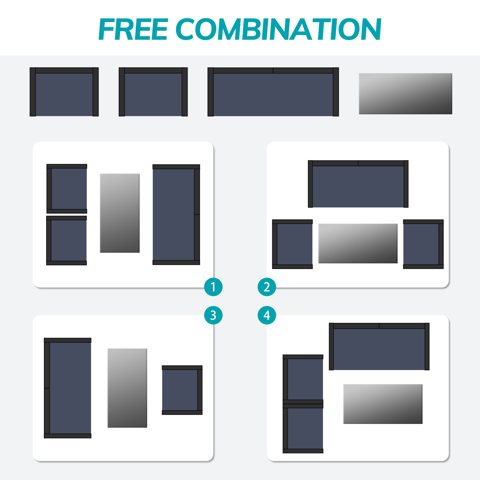 4-Piece PE Rattan Patio Furniture Set – Double Sofa, 2 Armchairs, Coffee Table with Cushions, Weather-Resistant Outdoor Conversation Set, Brown-Blue/Gray/Black-Gray/Black-Blue