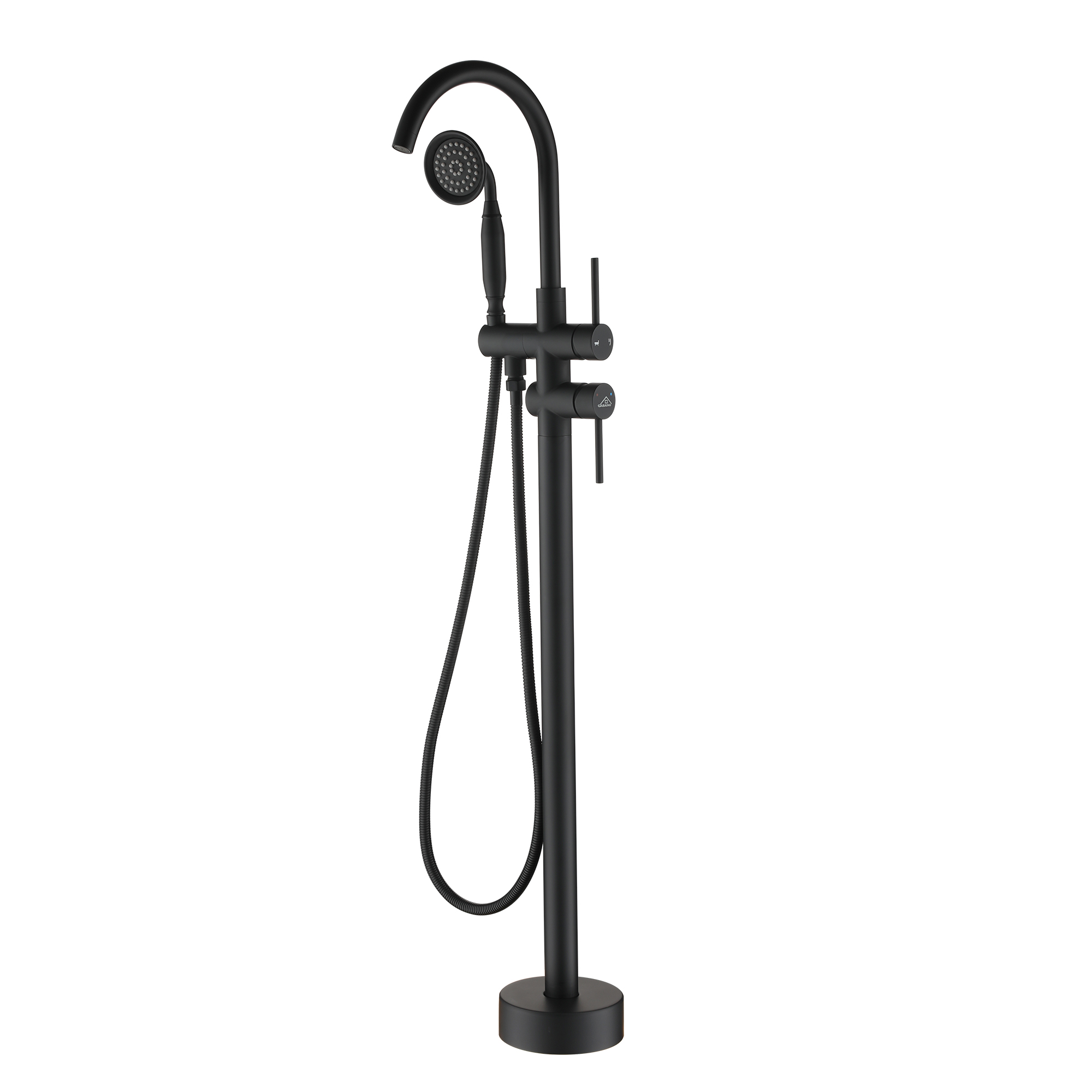 2.5 GPM Floor Mount Freestanding Tub Faucet with Handheld Shower, Brushed Nickel/Matte Black