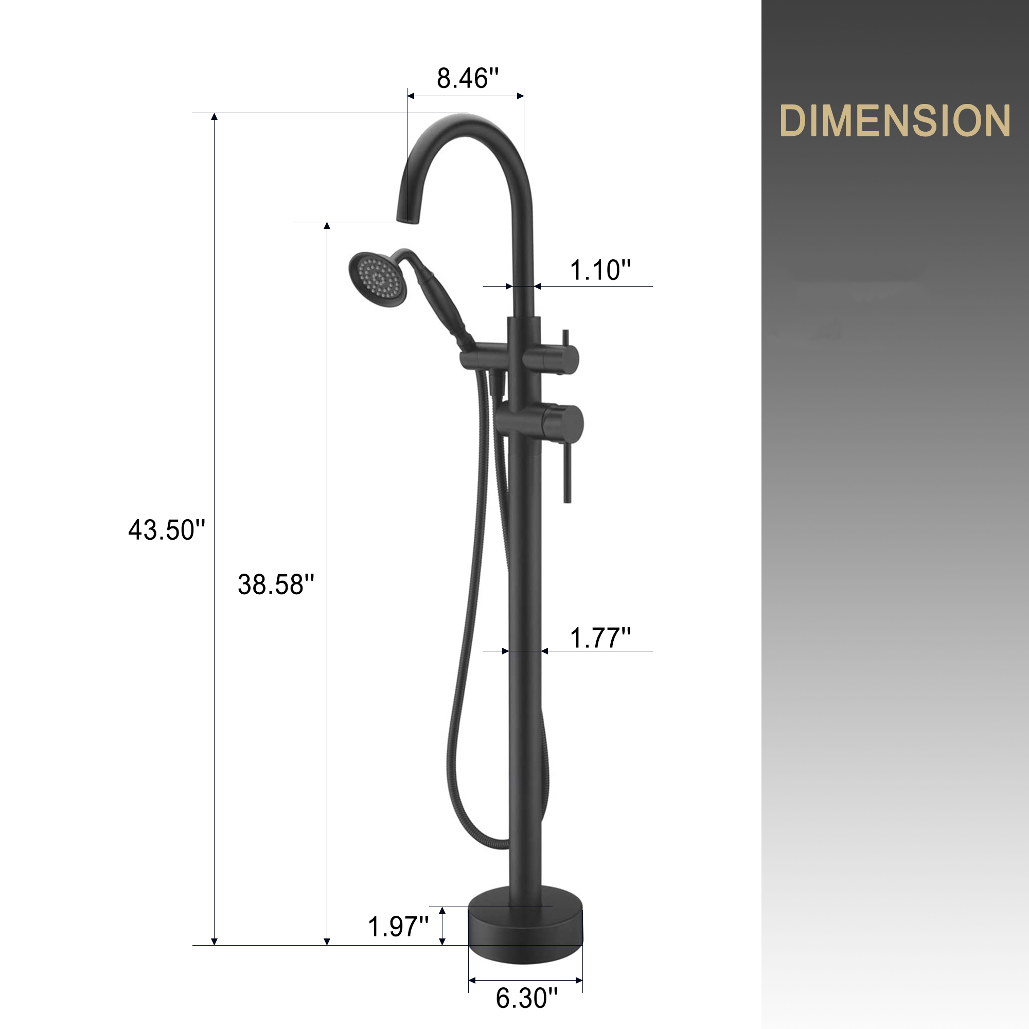 2.5 GPM Floor Mount Freestanding Tub Faucet with Handheld Shower, Brushed Nickel/Matte Black