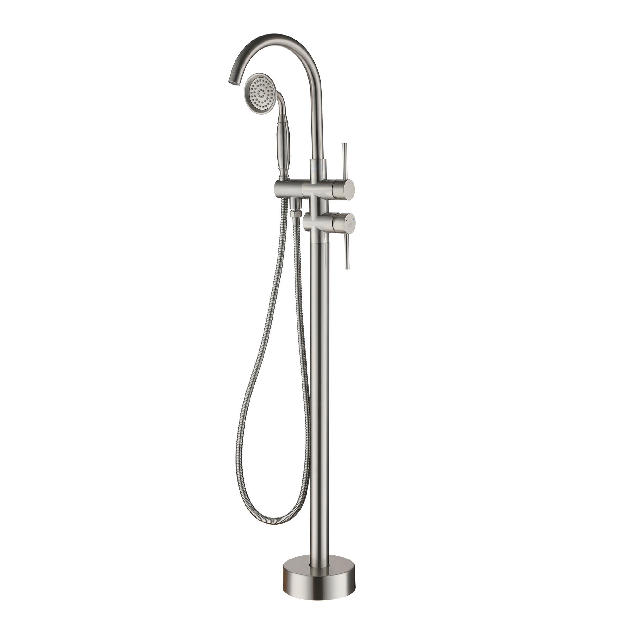 2.5 GPM Floor Mount Freestanding Tub Faucet with Handheld Shower, Brushed Nickel/Matte Black