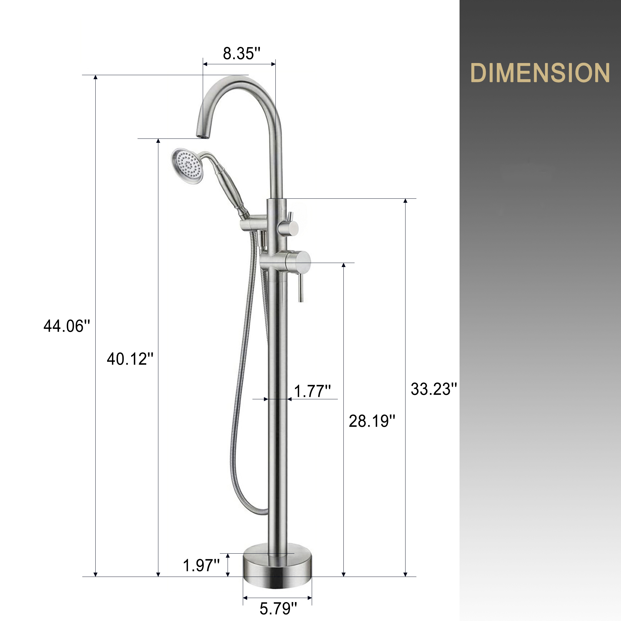 2.5 GPM Floor Mount Freestanding Tub Faucet with Handheld Shower, Brushed Nickel/Matte Black