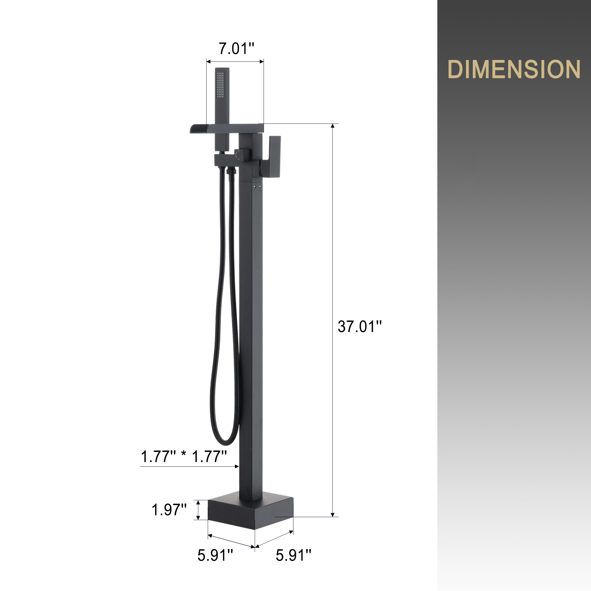 2.5 GPM Floor Mount Freestanding Waterfall Tub Faucet with Handheld Shower, Brushed Nickel/Matte Black/Brushed Gold