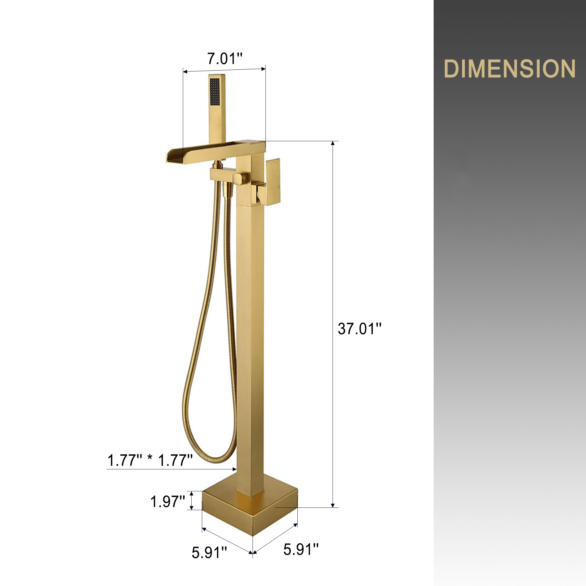 2.5 GPM Floor Mount Freestanding Waterfall Tub Faucet with Handheld Shower, Brushed Nickel/Matte Black/Brushed Gold