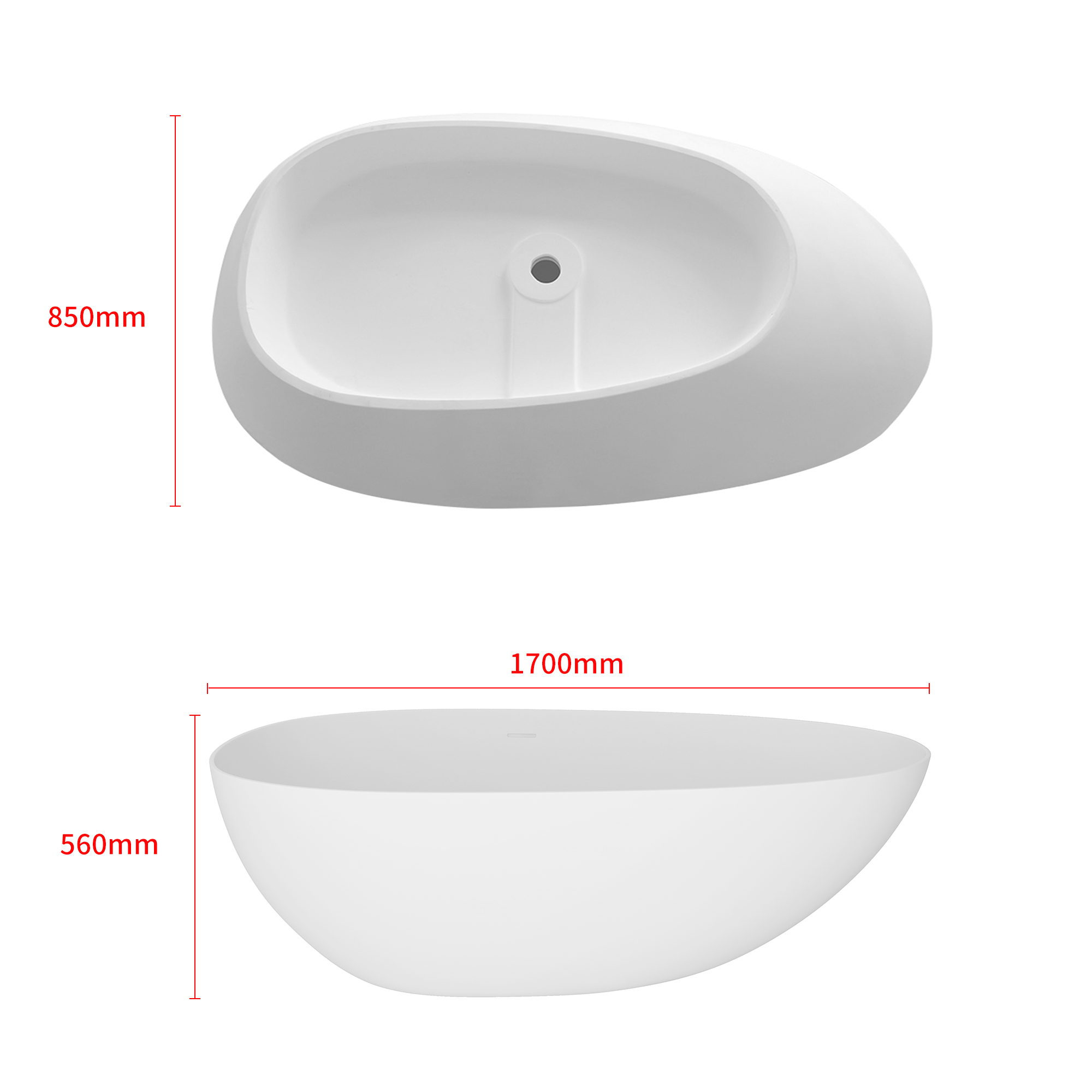 Boyel Living 67'' Resin Stone Freestanding Bathtub, Solid Surface Matte White Free Standing Tub, Egg Shape Stand Alone Soaking Tubs with Drain, Drain Hose & Sanding Paper