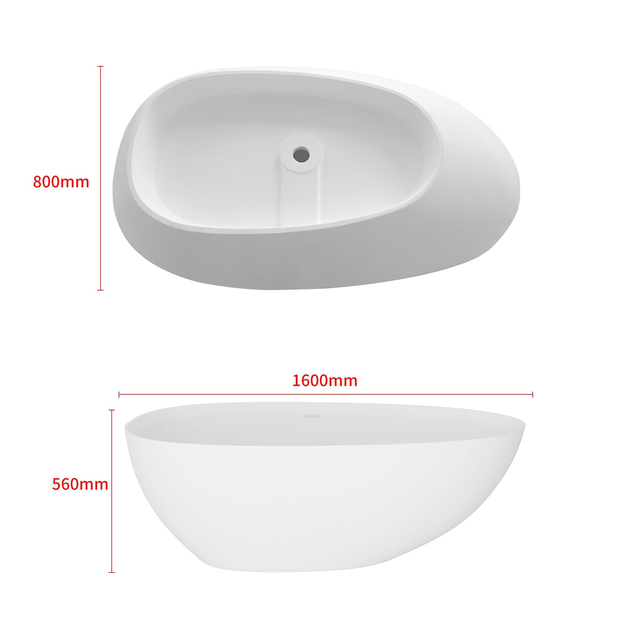 63 in. Solid Surface Free-Standing Bathtub with Centre Drain in Matte White