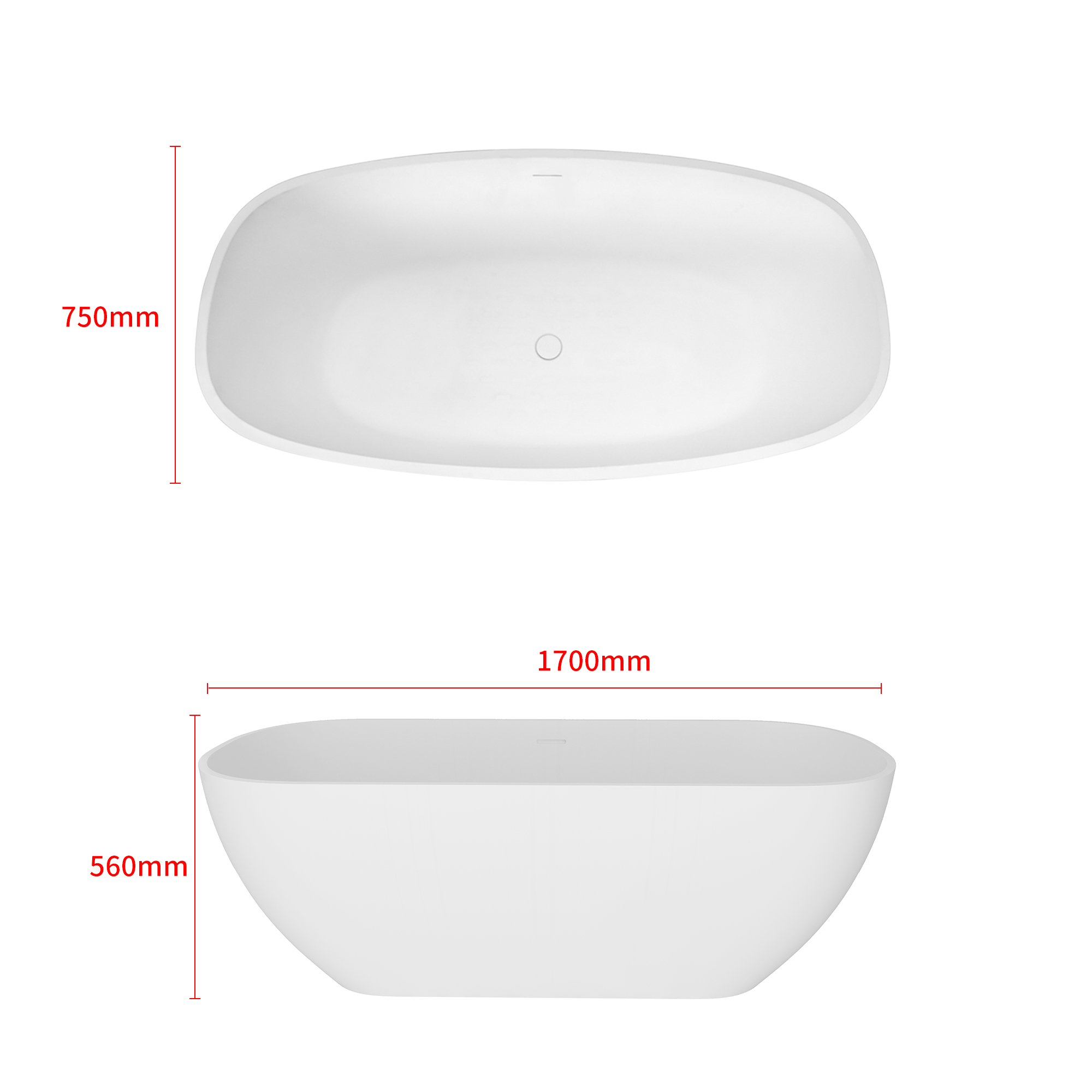 67'' Resin Stone Freestanding Bathtub, Matte White Solid Surface Free Standing Tub, Classic Double Ended Soaking Bathtub with Drain, Drain Hose & Sanding Paper