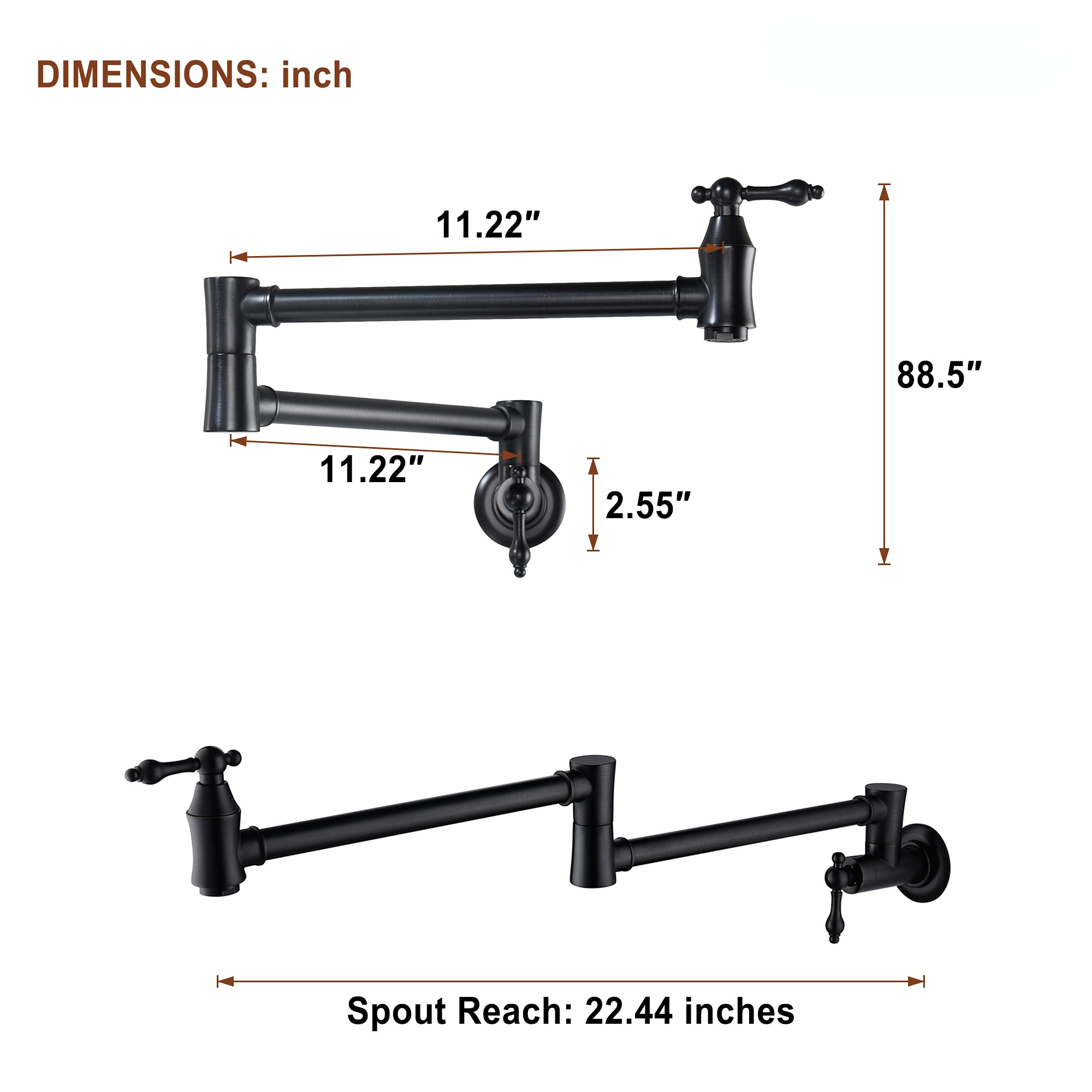  1.8 GPM Pot Filler Faucet, Single Hole 2 Handles Kitchen Faucet, Double Joint Swing Arm Pot Filler Faucet, Solid Brass