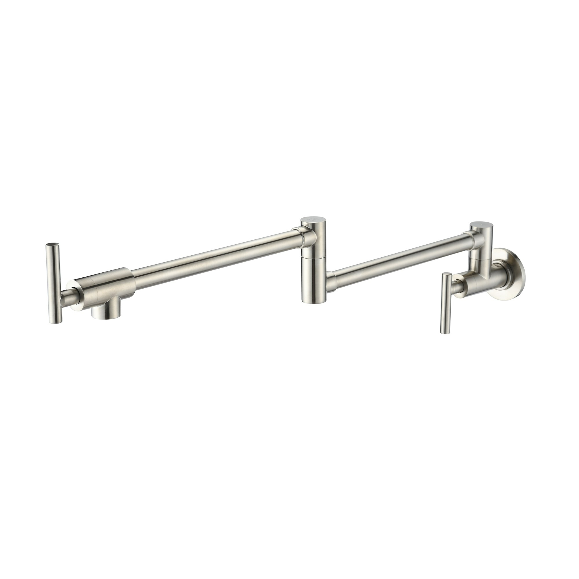 Pot Filler Faucet Wall Mount Kitchen Sink Faucet Stove Pot Filling Faucet with Double Joint Swing Arms Folding Faucet, Solid Brass Material, Lead-Free, Single Hole, Brushed Nickel