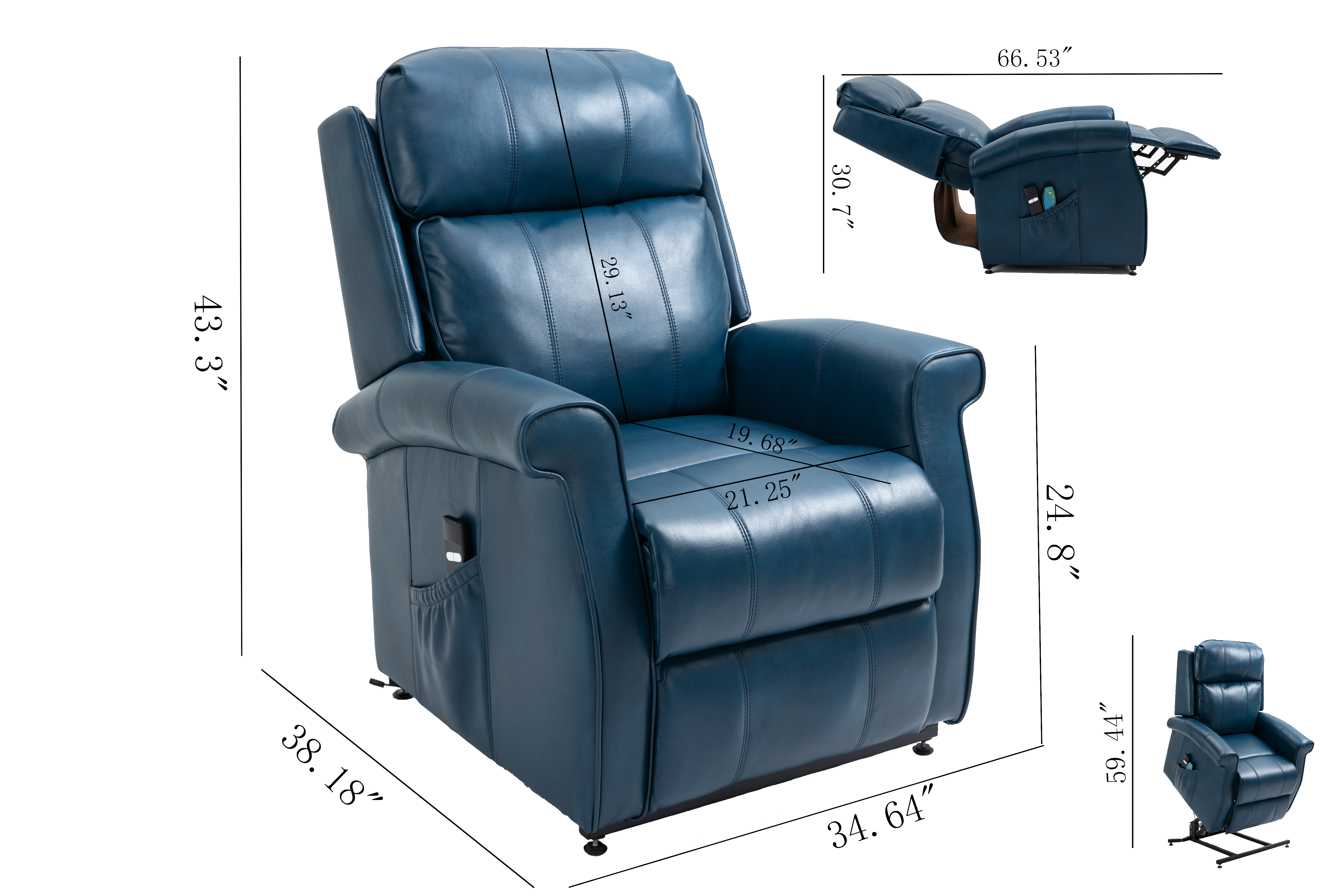 Boyel Living Electric Power Lift Recliner Soft Chair in Blue with 8-Point Massage, 2 Side Pockets,Thickened Pillow(Faux Leather)
