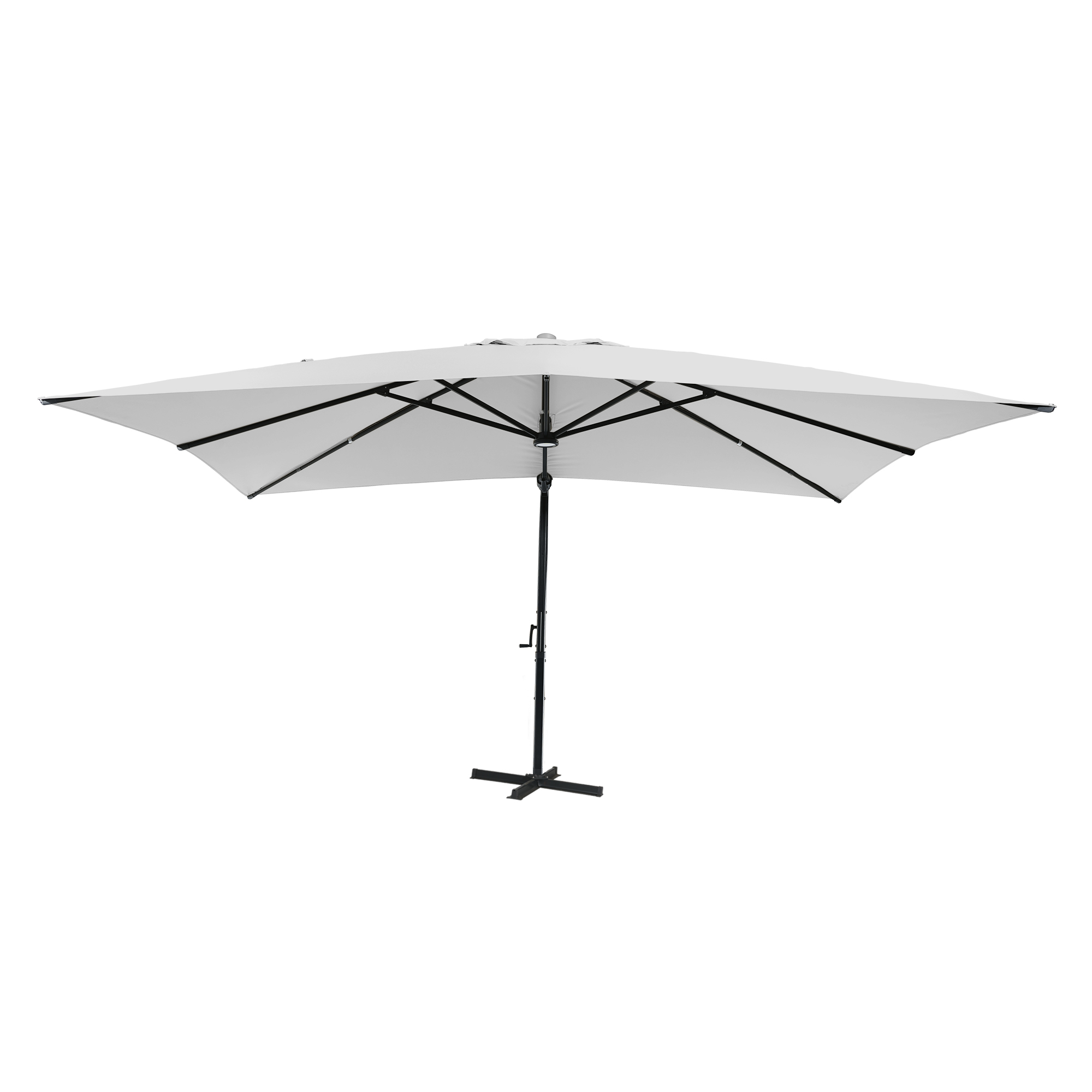 Square Aluminum Cantilever Patio Umbrella with 90° Tilt, LED & Bluetooth Mood Light, and Base Included
