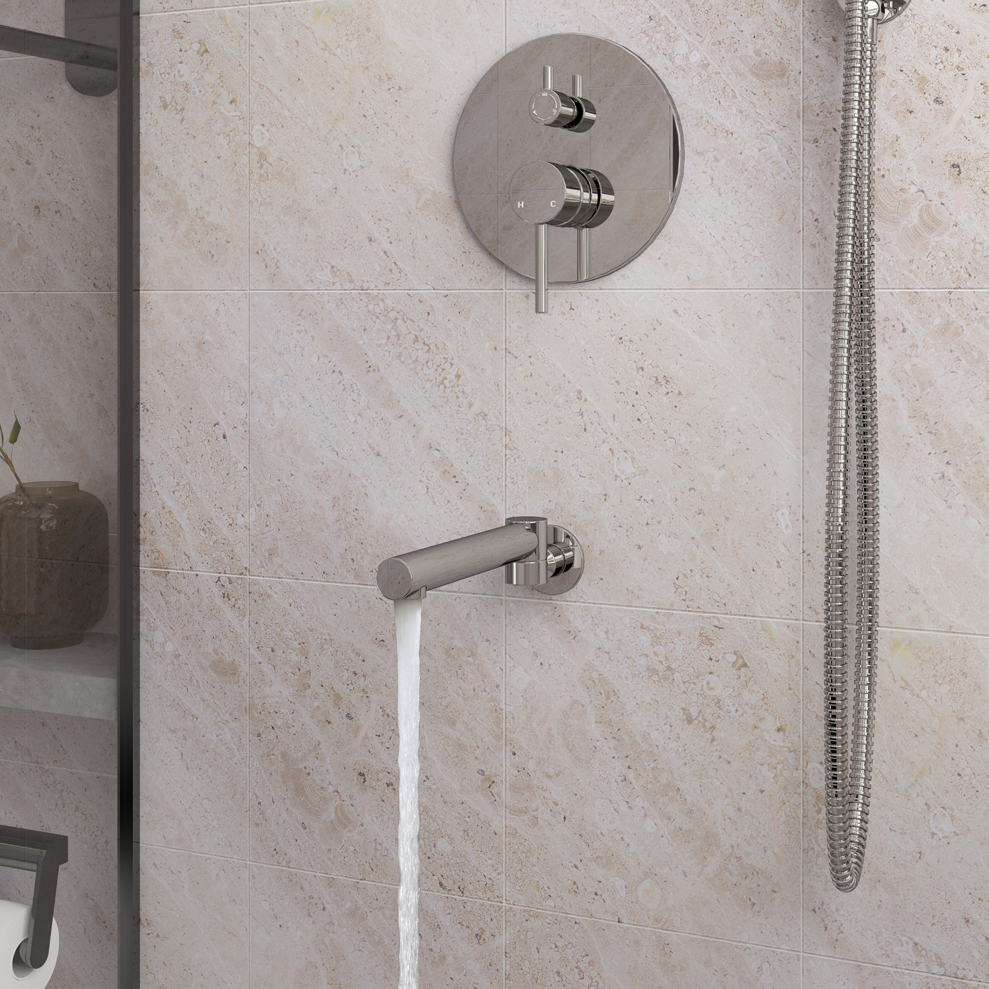 10-Inch Three-function Wall-mounted Round Shower System With Swivel Bathtub Spout