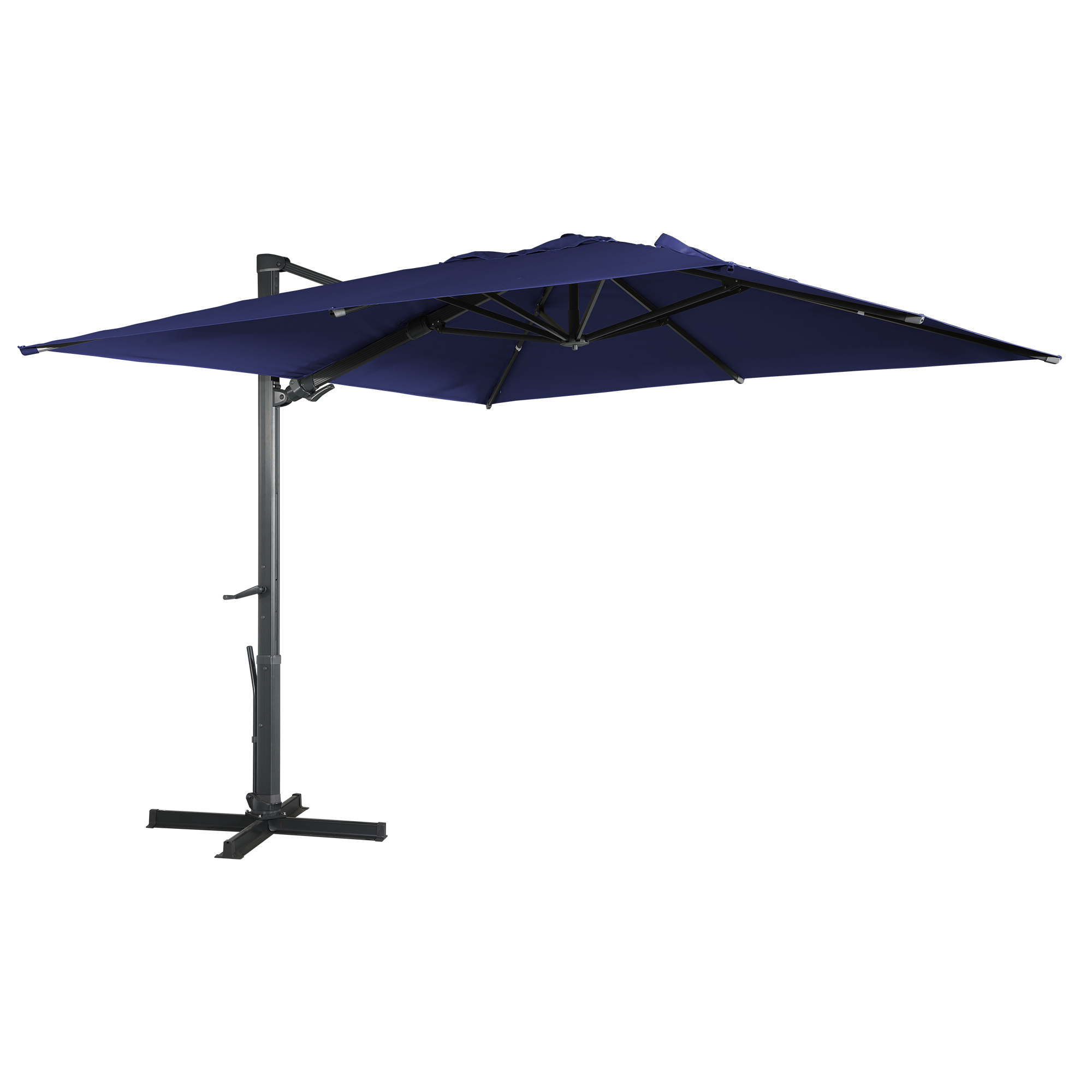 Square Aluminum Cantilever Patio Umbrella with 90° Tilt, LED & Bluetooth Mood Light, and Base Included