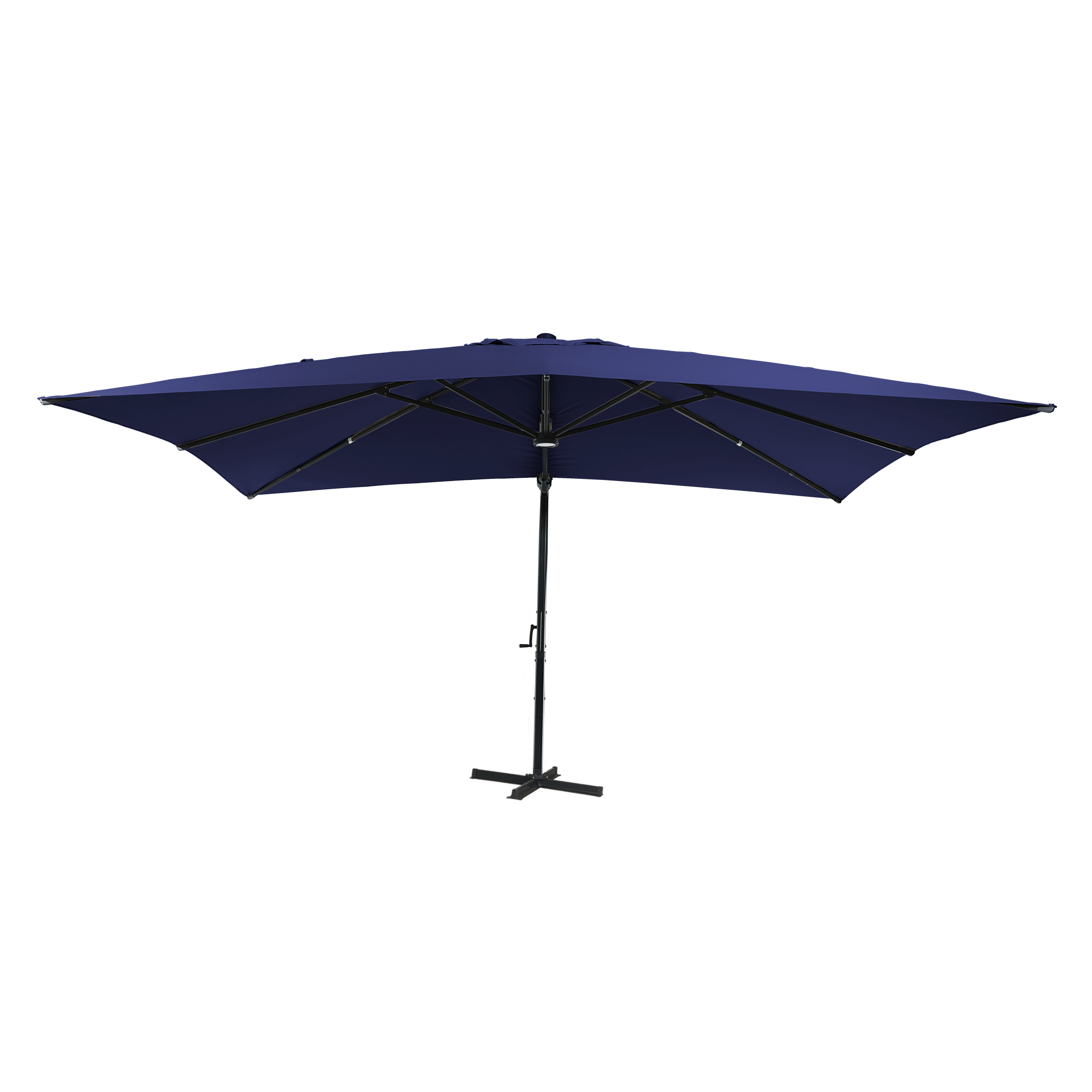 Square Aluminum Cantilever Patio Umbrella with 90° Tilt, LED & Bluetooth Mood Light, and Base Included