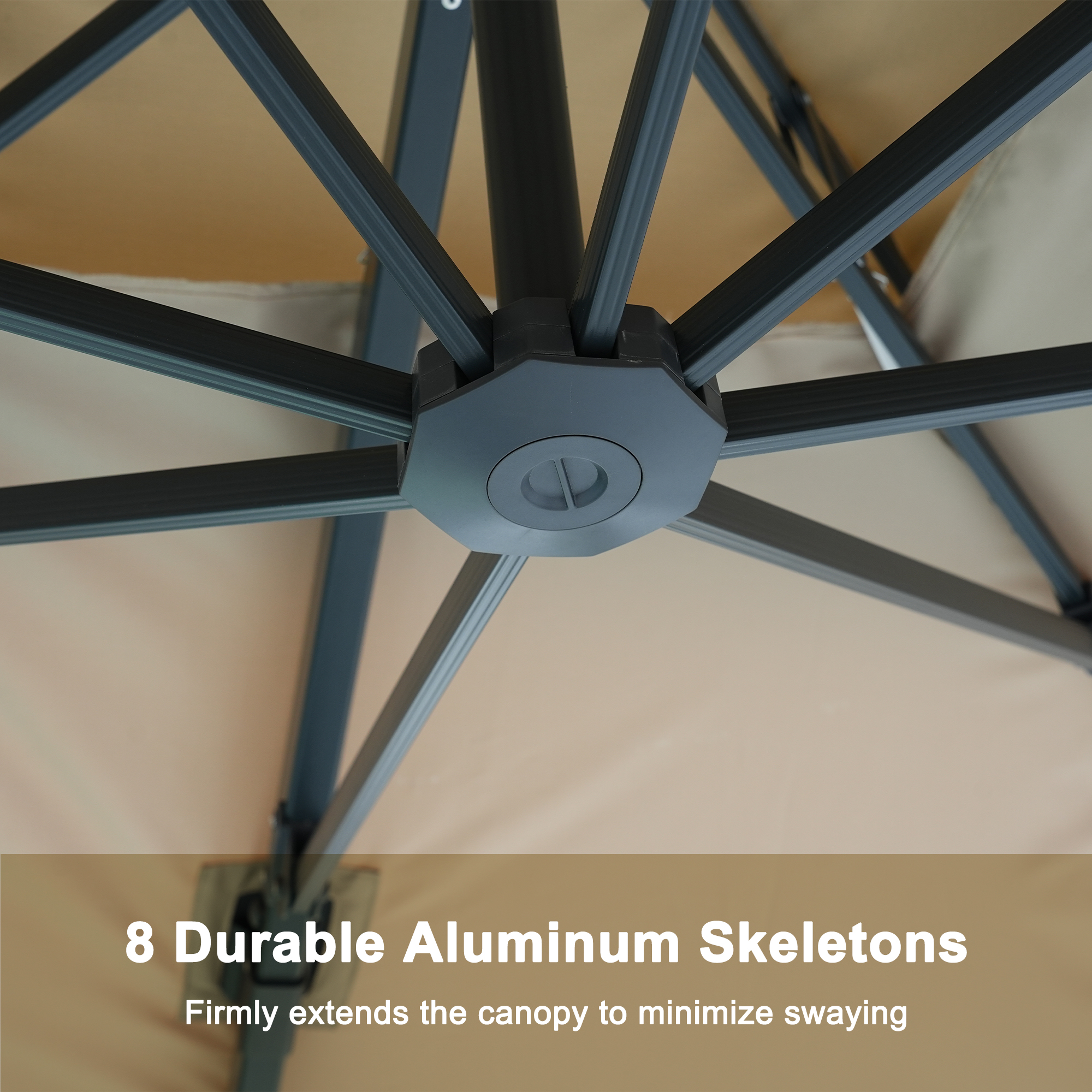 Aluminum Cantilever Patio Umbrella with Tilt Function, Removable Light Bar, and Base Included