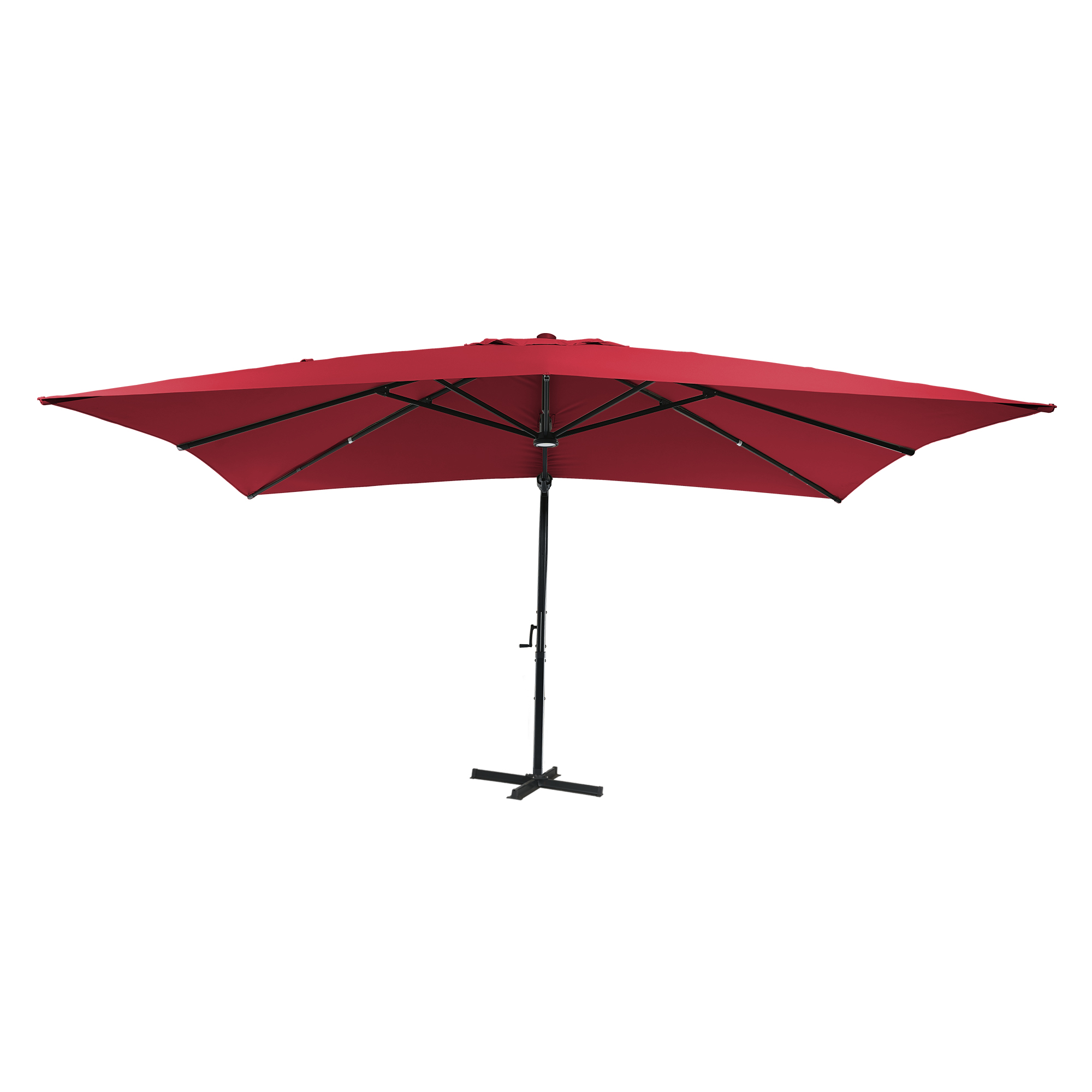 Square Aluminum Cantilever Patio Umbrella with 90° Tilt, LED & Bluetooth Mood Light, and Base Included
