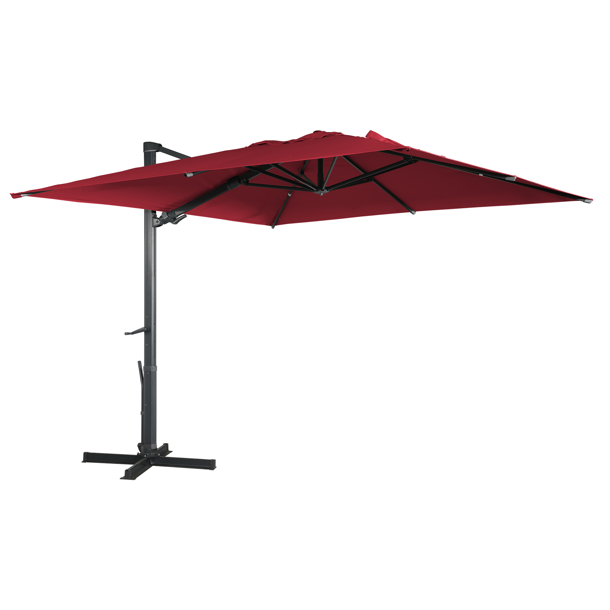 Square Aluminum Cantilever Patio Umbrella with 90° Tilt, LED & Bluetooth Mood Light, and Base Included