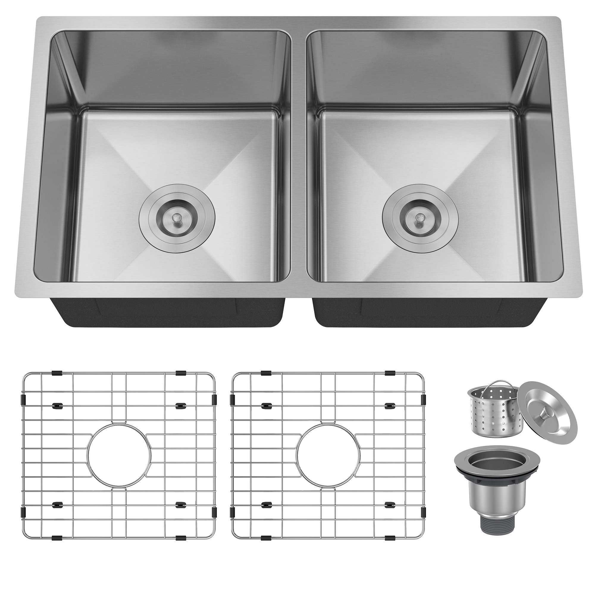 31-inch brushed stainless steel sink under the table 9-inch deep 50/50 double grooves with drain grid and drainer