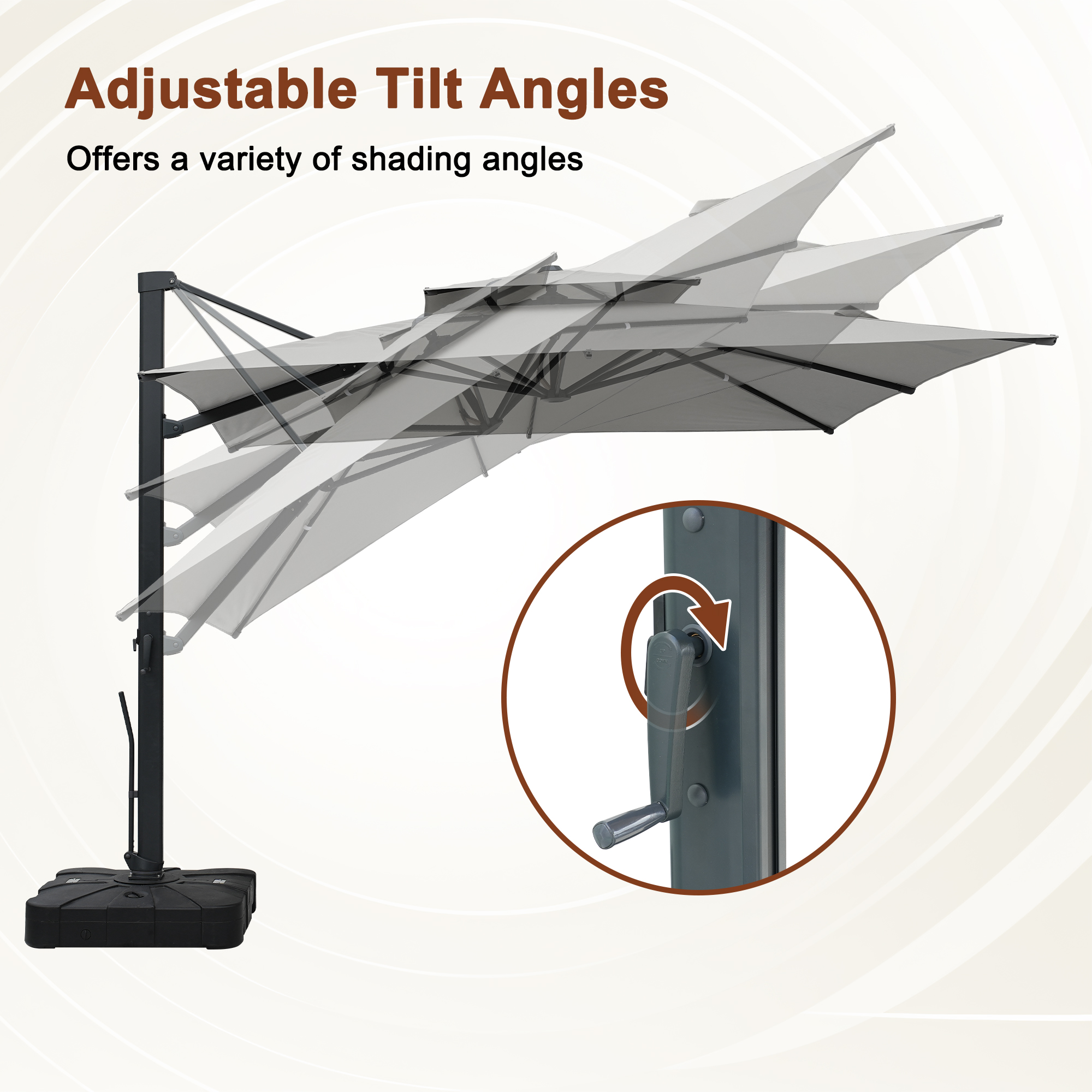 Aluminum Cantilever Patio Umbrella with Tilt Function, Removable Light Bar, and Base Included