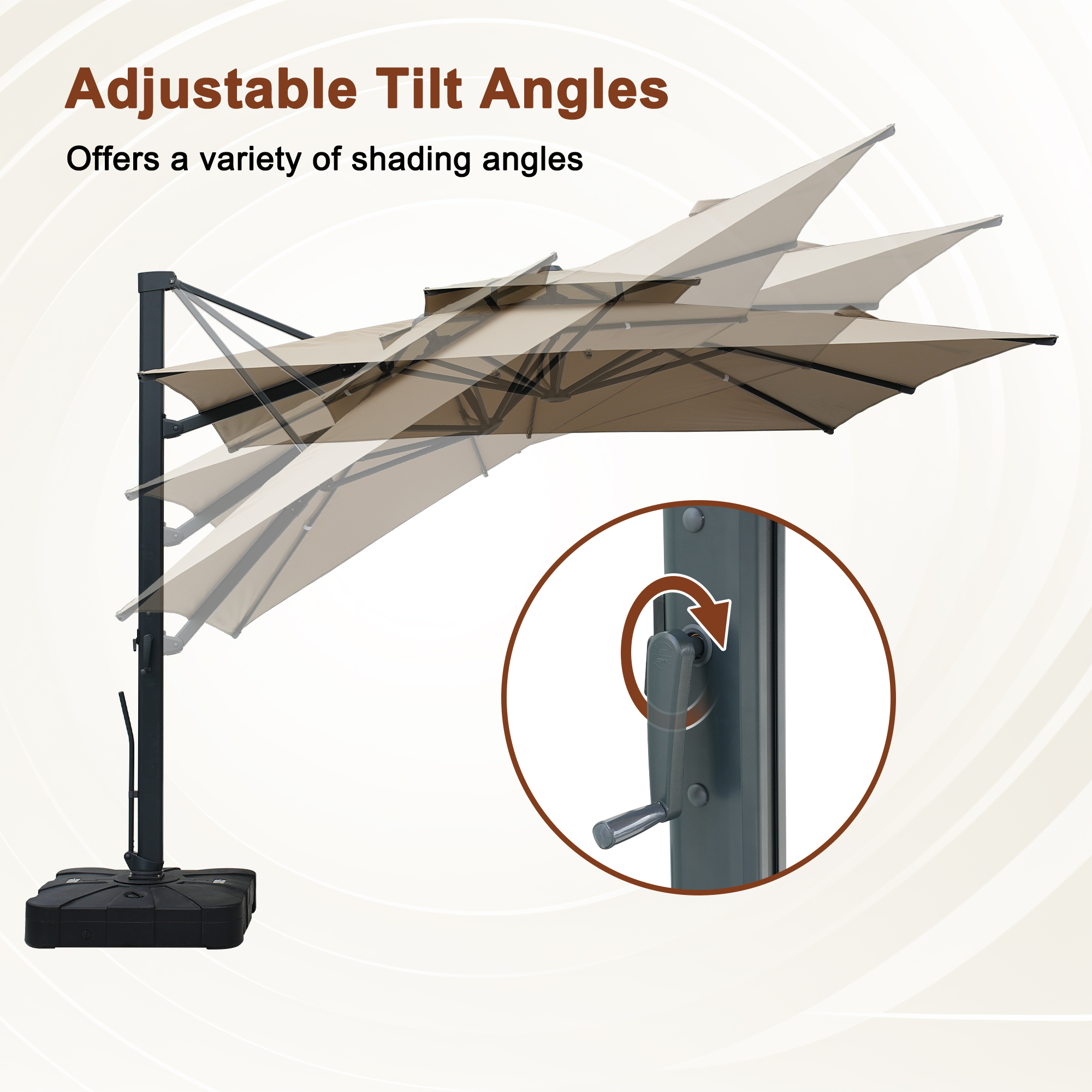 Aluminum Cantilever Patio Umbrella with Tilt Function, Removable Light Bar, and Base Included