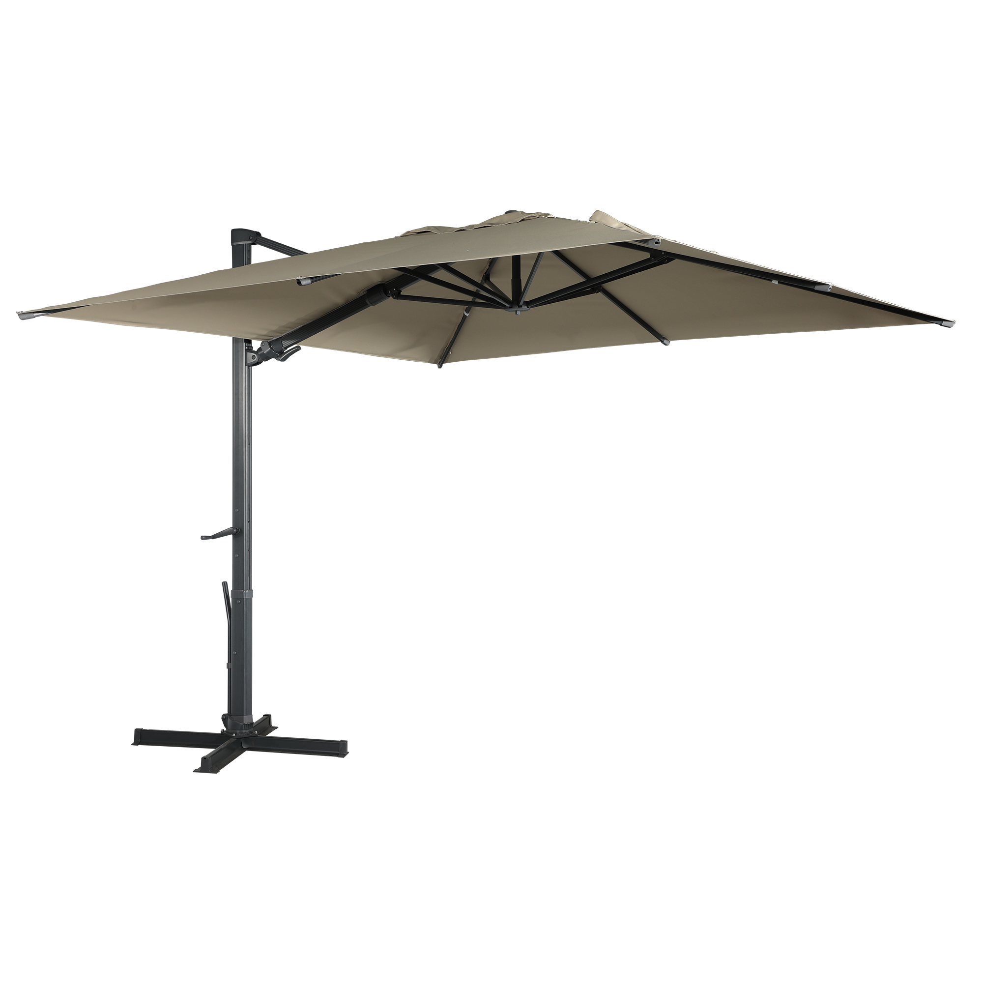 Square Aluminum Cantilever Patio Umbrella with 90° Tilt, LED & Bluetooth Mood Light, and Base Included