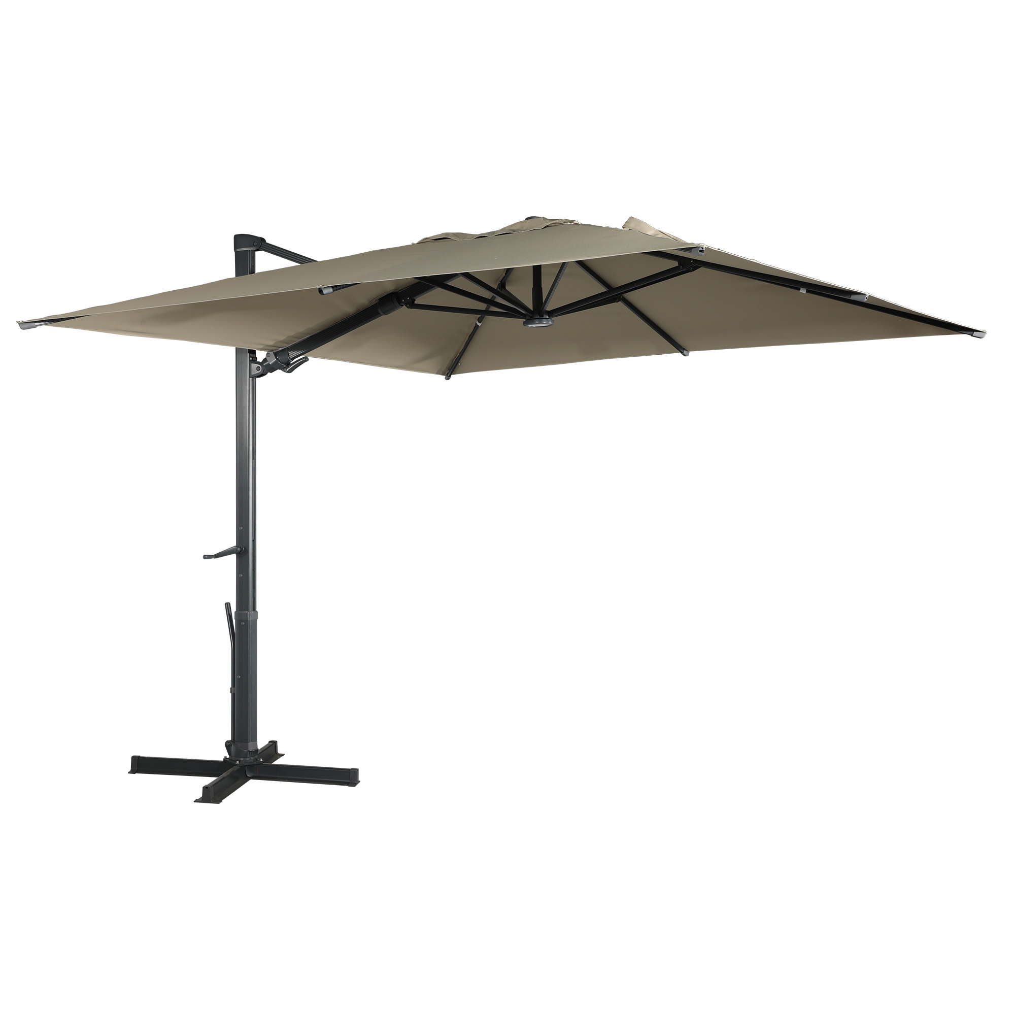 Square Aluminum Cantilever Patio Umbrella with 90° Tilt, LED & Bluetooth Mood Light, and Base Included