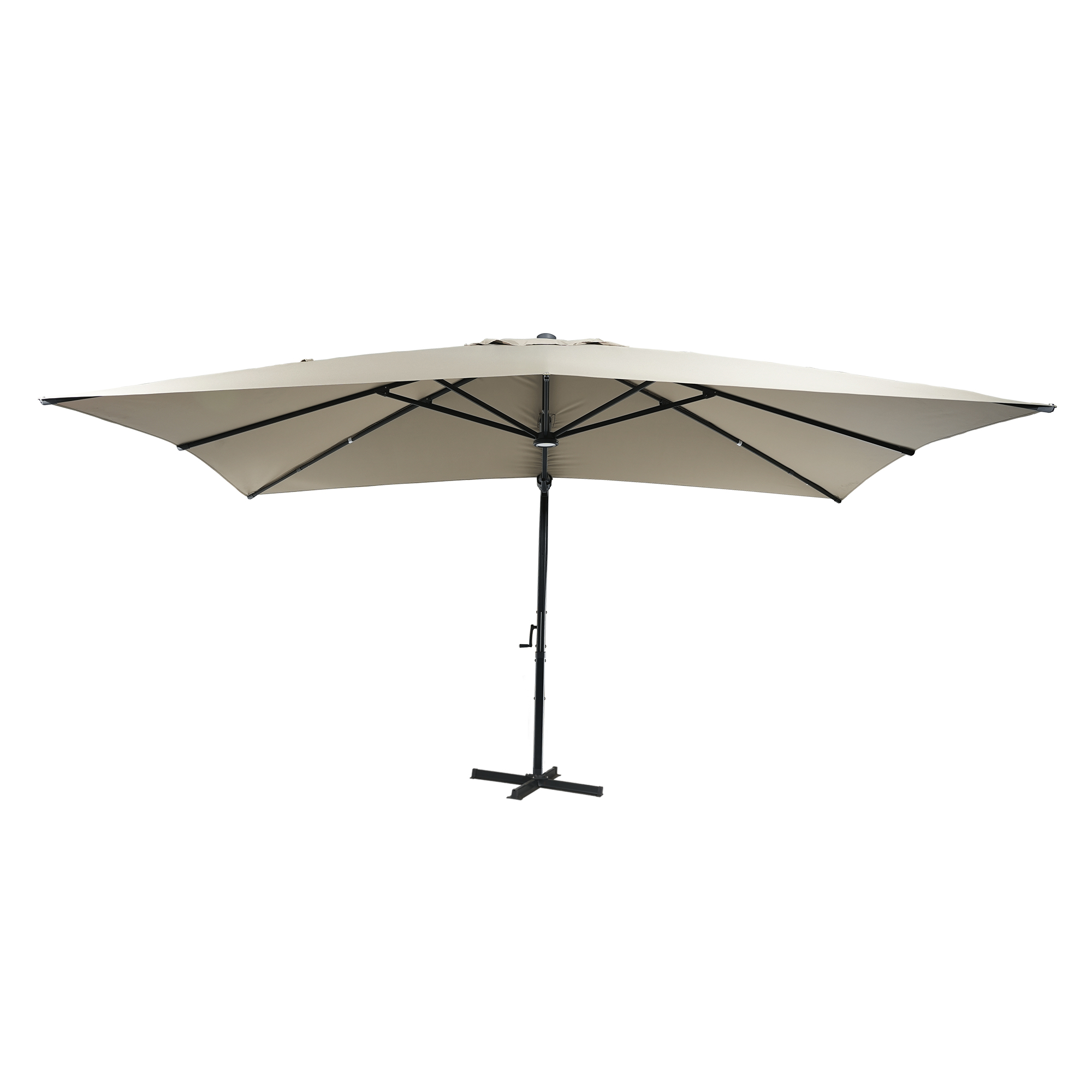 Square Aluminum Cantilever Patio Umbrella with 90° Tilt, LED & Bluetooth Mood Light, and Base Included