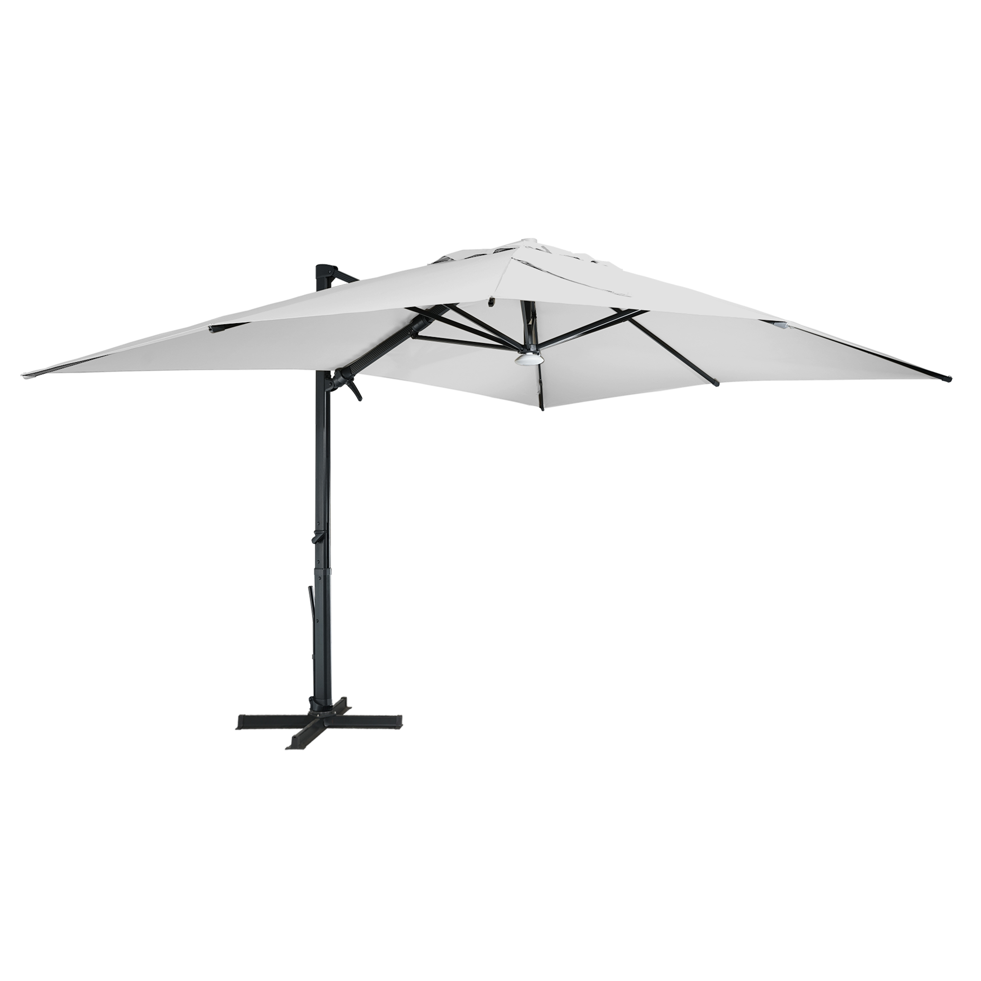 Square Aluminum Cantilever Patio Umbrella with 90° Tilt, LED & Bluetooth Mood Light, and Base Included
