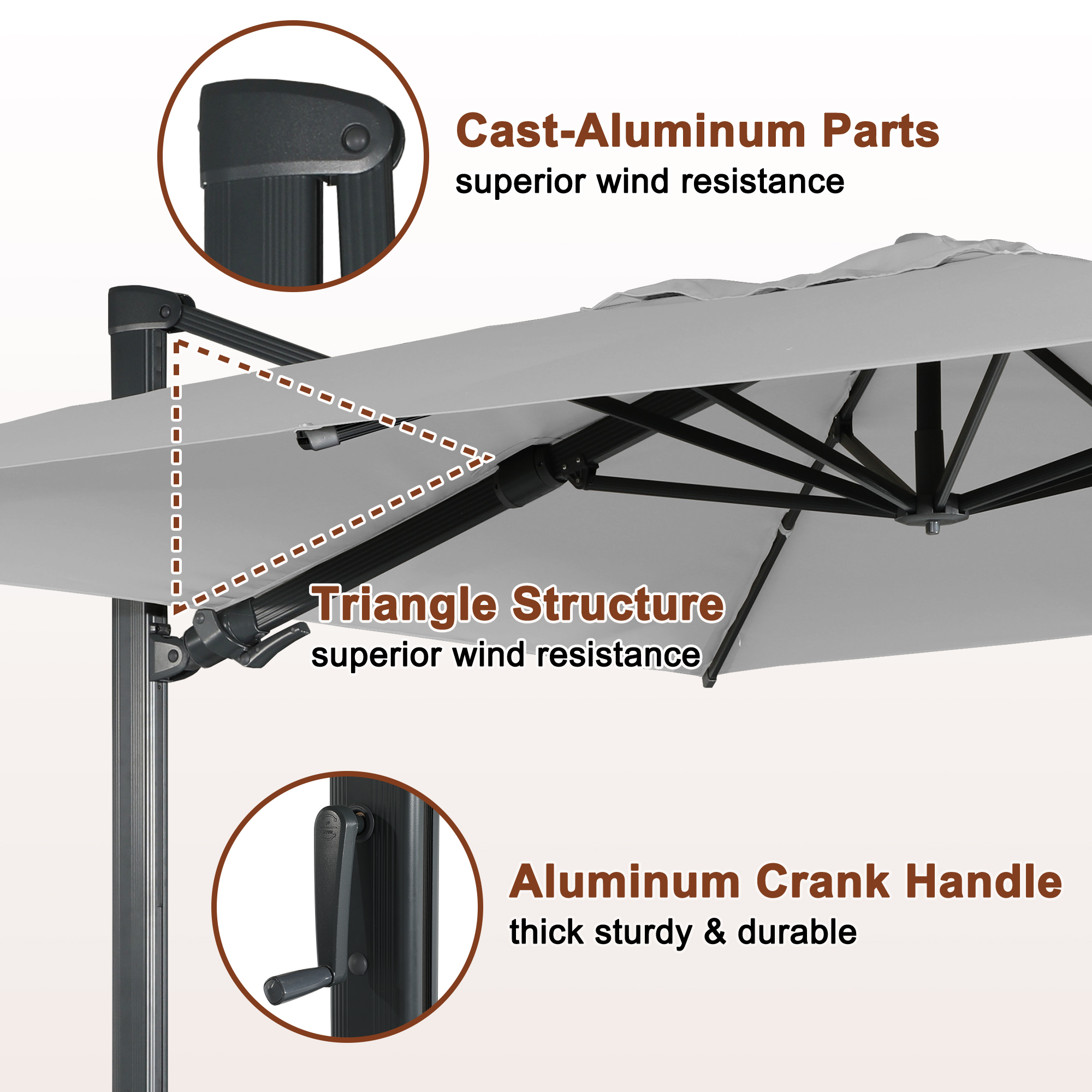 13ft Square Aluminum Tilt Umbrella for Outdoor Patio Umbrella-Mondawe