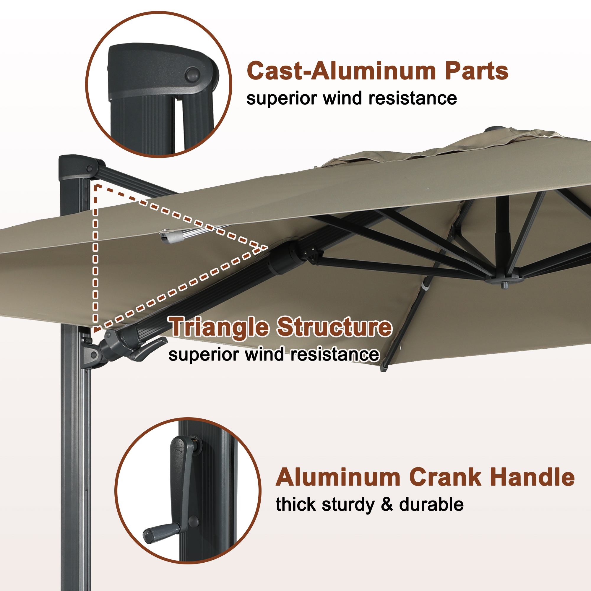 13ft Square Aluminum Tilt Umbrella for Outdoor Patio Umbrella-Mondawe
