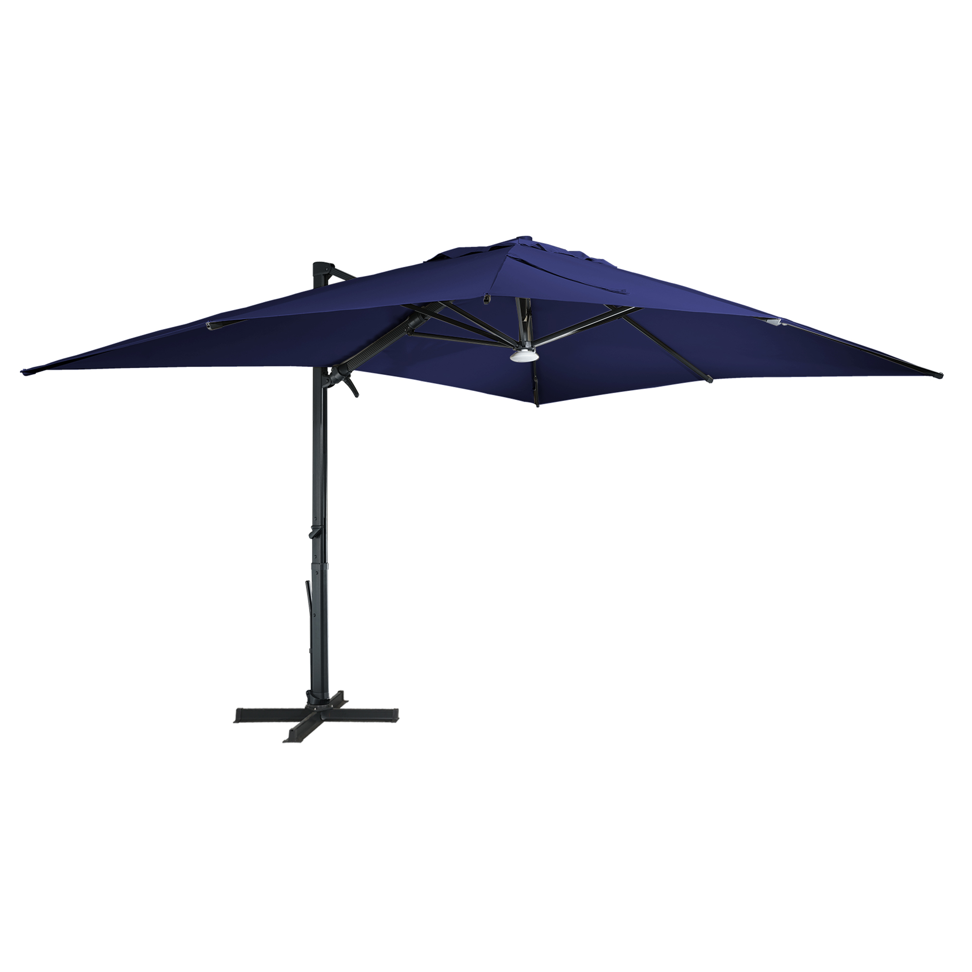 Square Aluminum Cantilever Patio Umbrella with 90° Tilt, LED & Bluetooth Mood Light, and Base Included