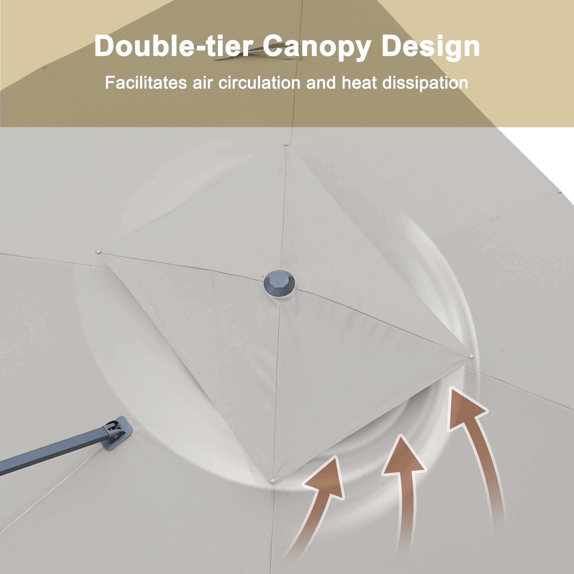 Aluminum Cantilever Patio Umbrella with Tilt Function, Removable Light Bar, and Base Included