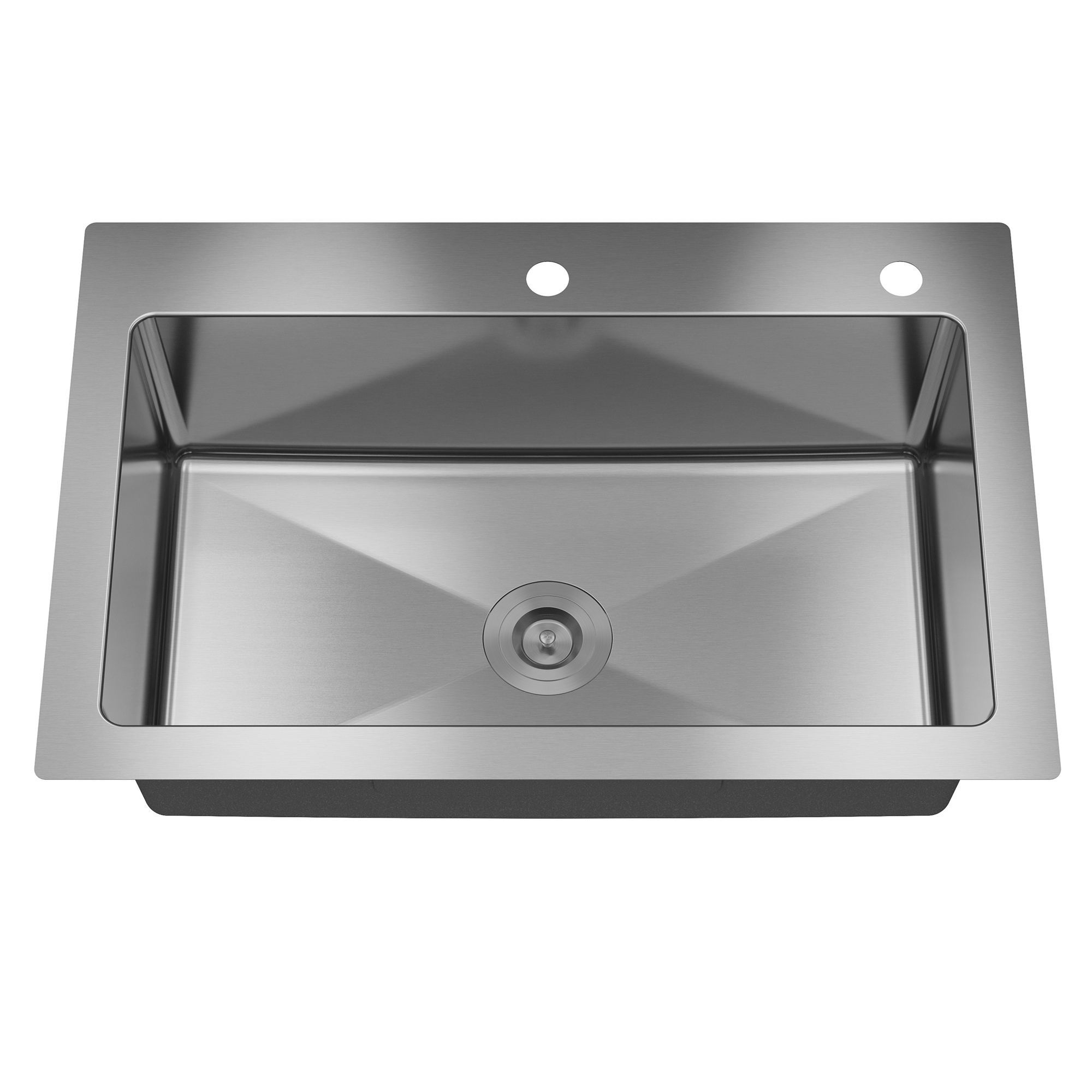 33-inch stainless steel sink on the counter installation single grooves with 2 faucet holes with drain grid and drainer thick 18Ga