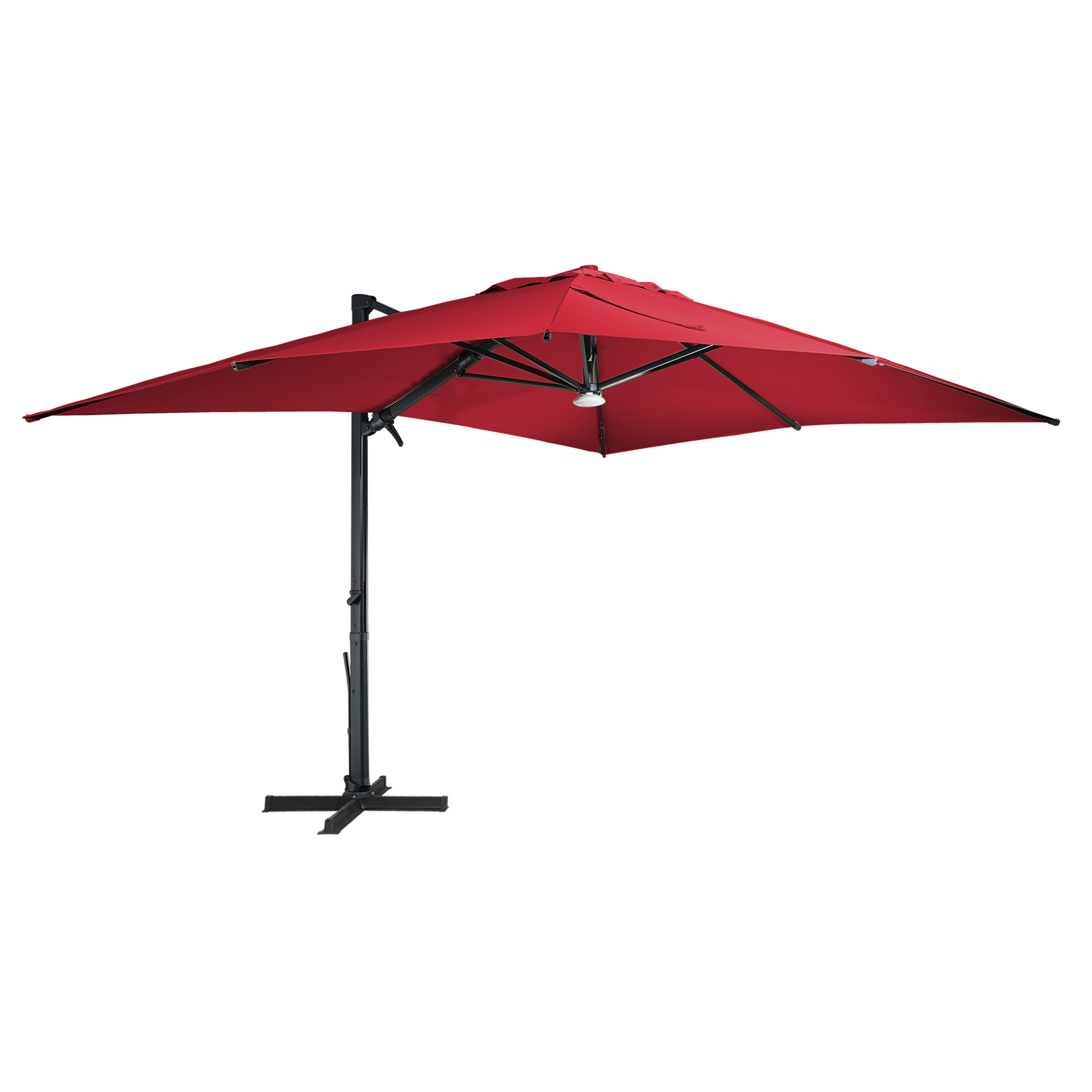 Square Aluminum Cantilever Patio Umbrella with 90° Tilt, LED & Bluetooth Mood Light, and Base Included