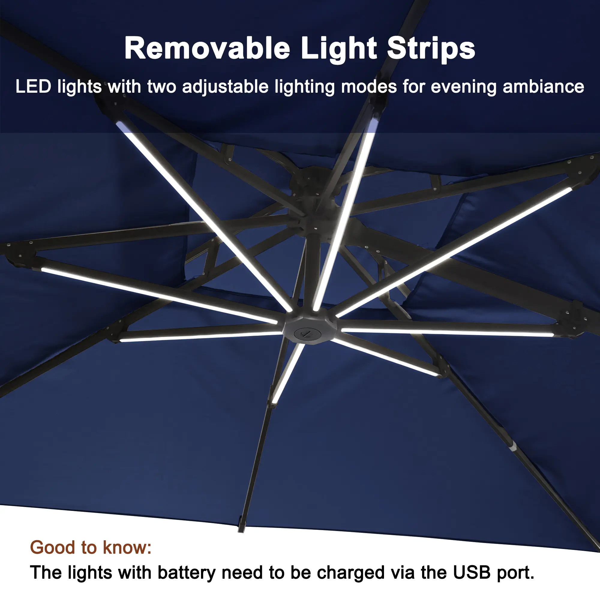 10-Ft Aluminum Patio Cantilever Umbrella with Removable Light Strips and Tilt Function