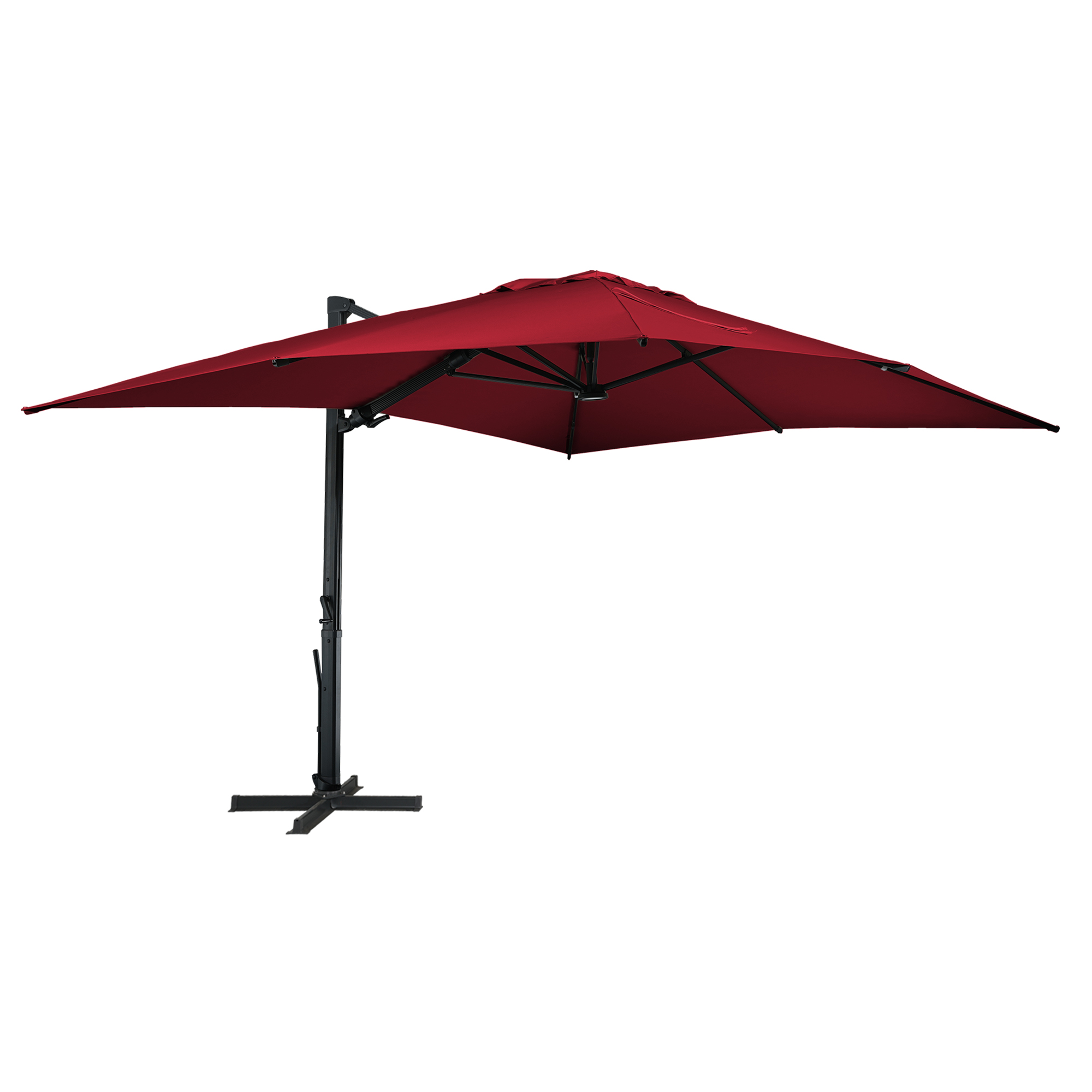 Square Aluminum Cantilever Patio Umbrella with 90° Tilt, LED & Bluetooth Mood Light, and Base Included