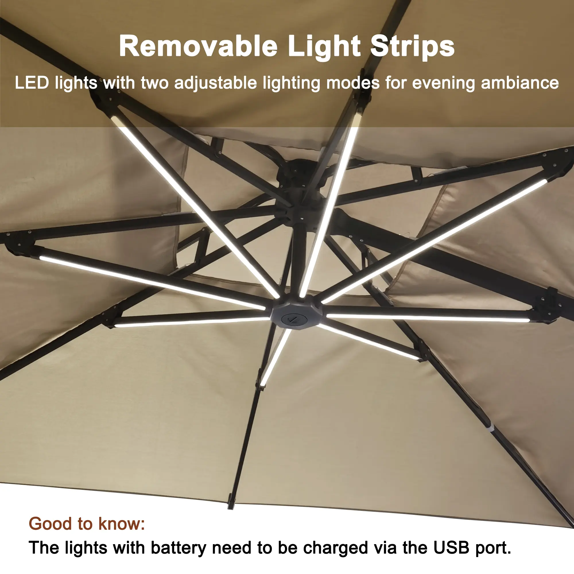 10-Ft Aluminum Patio Cantilever Umbrella with Removable Light Strips and Tilt Function